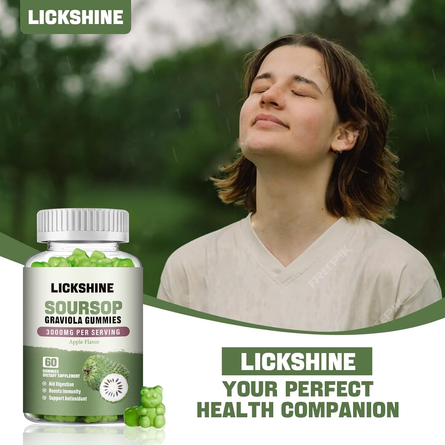 lickshine Soursop Graviola Gummies back view of packaging