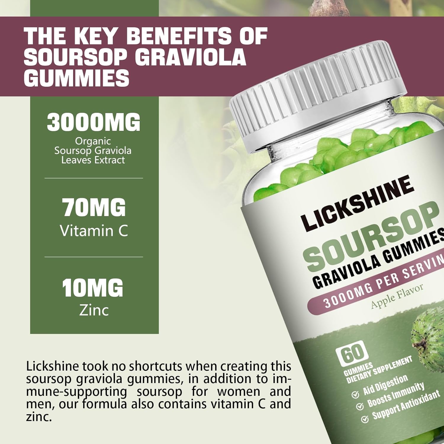 lickshine Soursop Graviola Gummies close-up of gummies