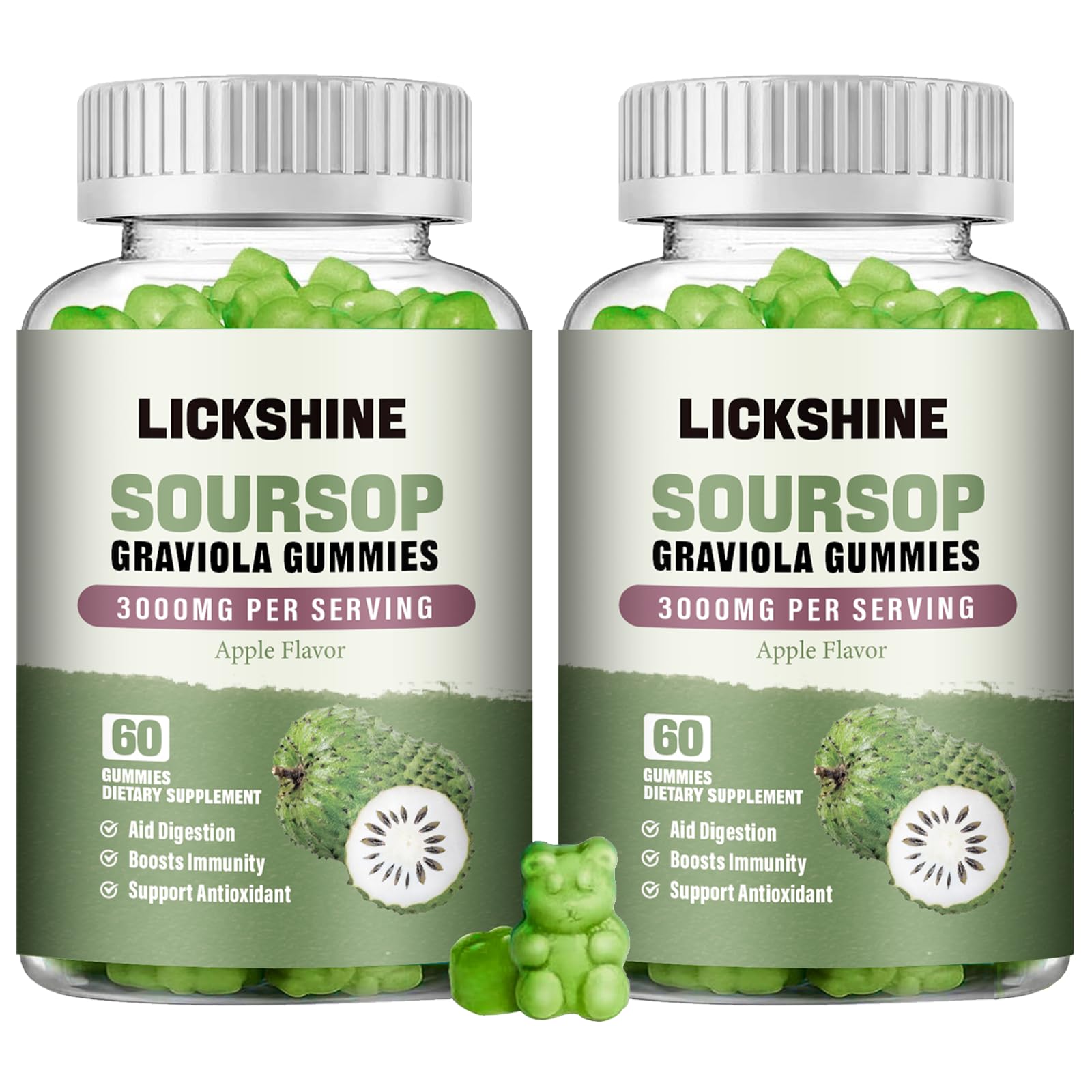 lickshine Soursop Graviola Gummies front view with packaging