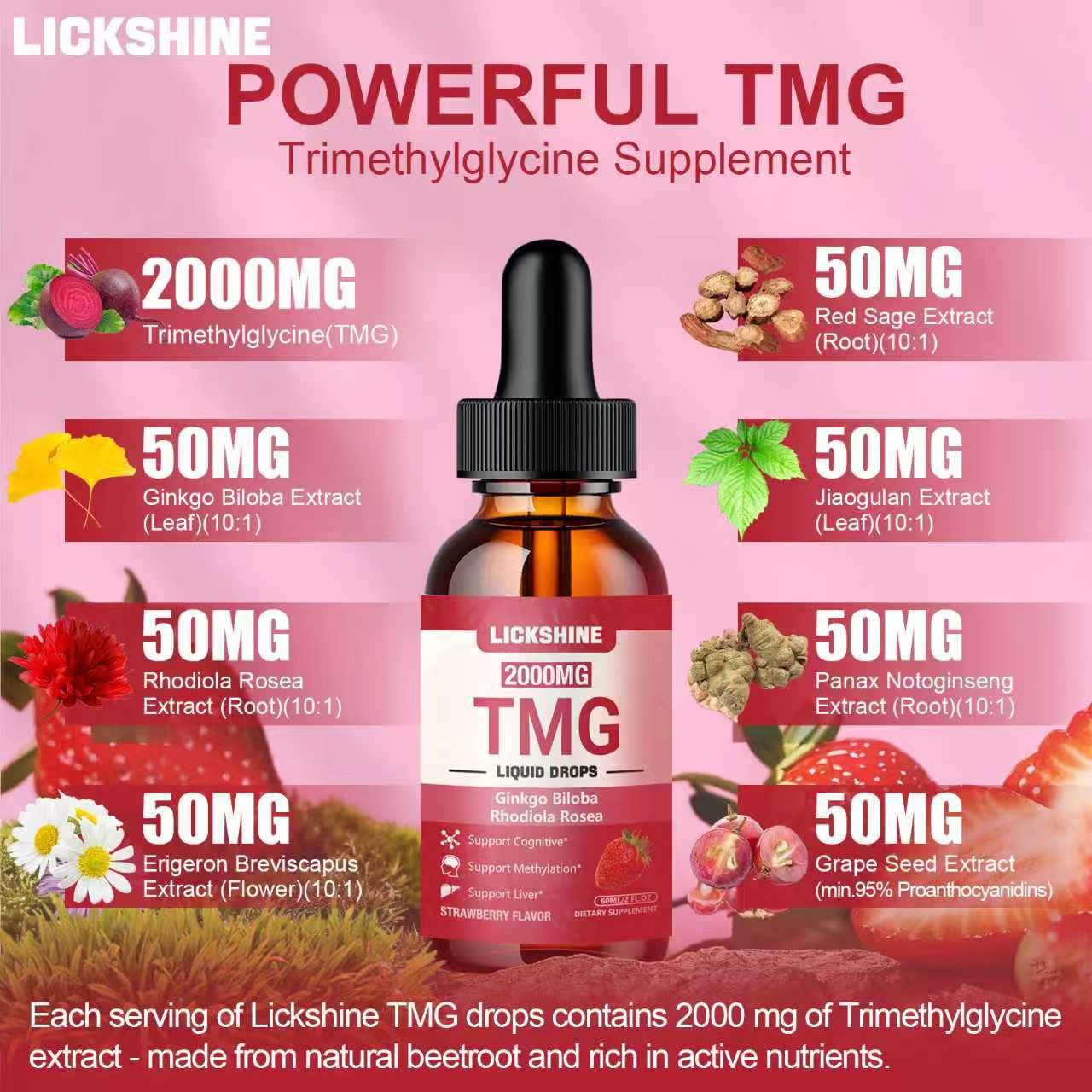 Lickshine TMG Liquid Drops 2000mg label close-up