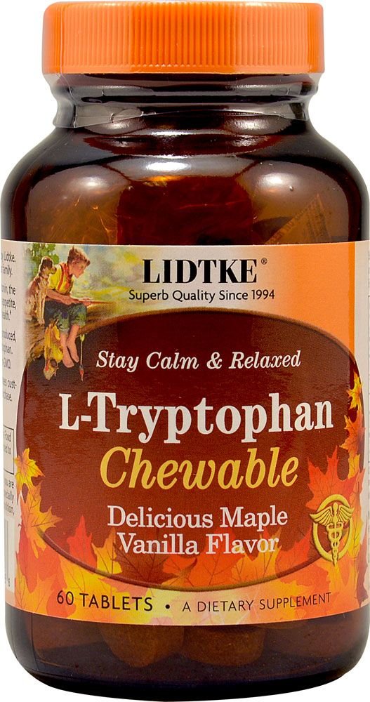 Lidtke L-Tryptophan Chewable Tablets front view with packaging