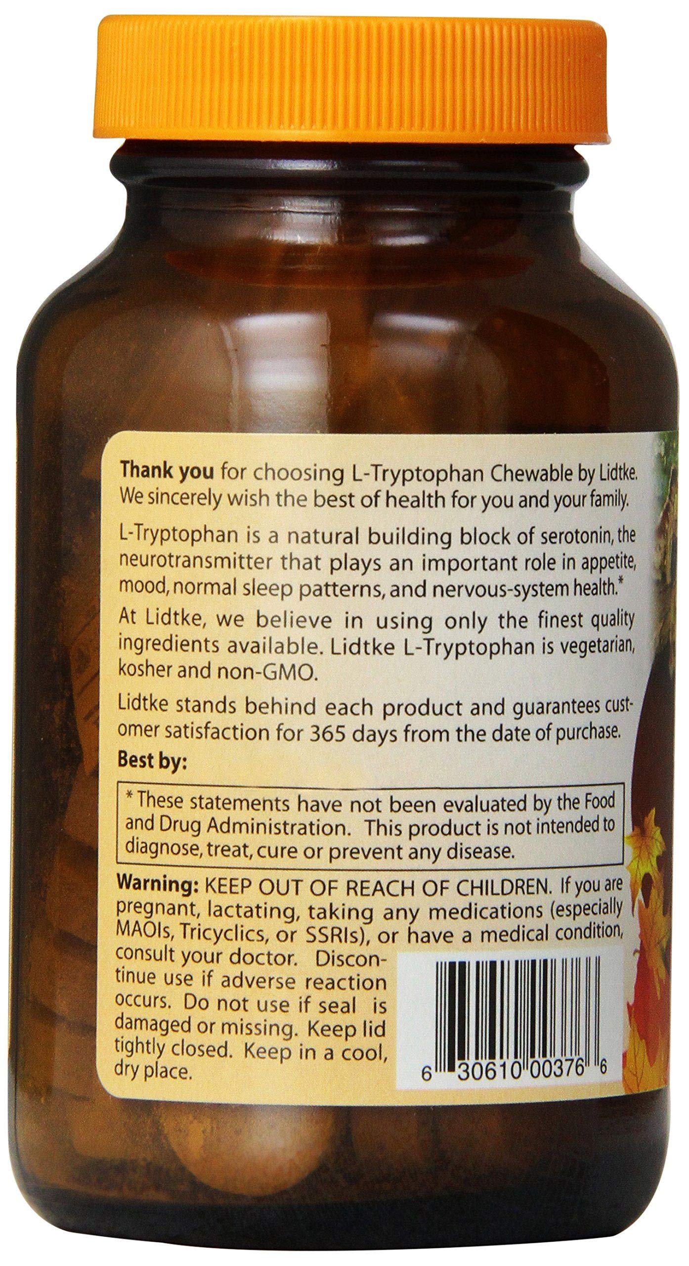 Lidtke L-Tryptophan Chewable Tablets open packaging showcasing tablets