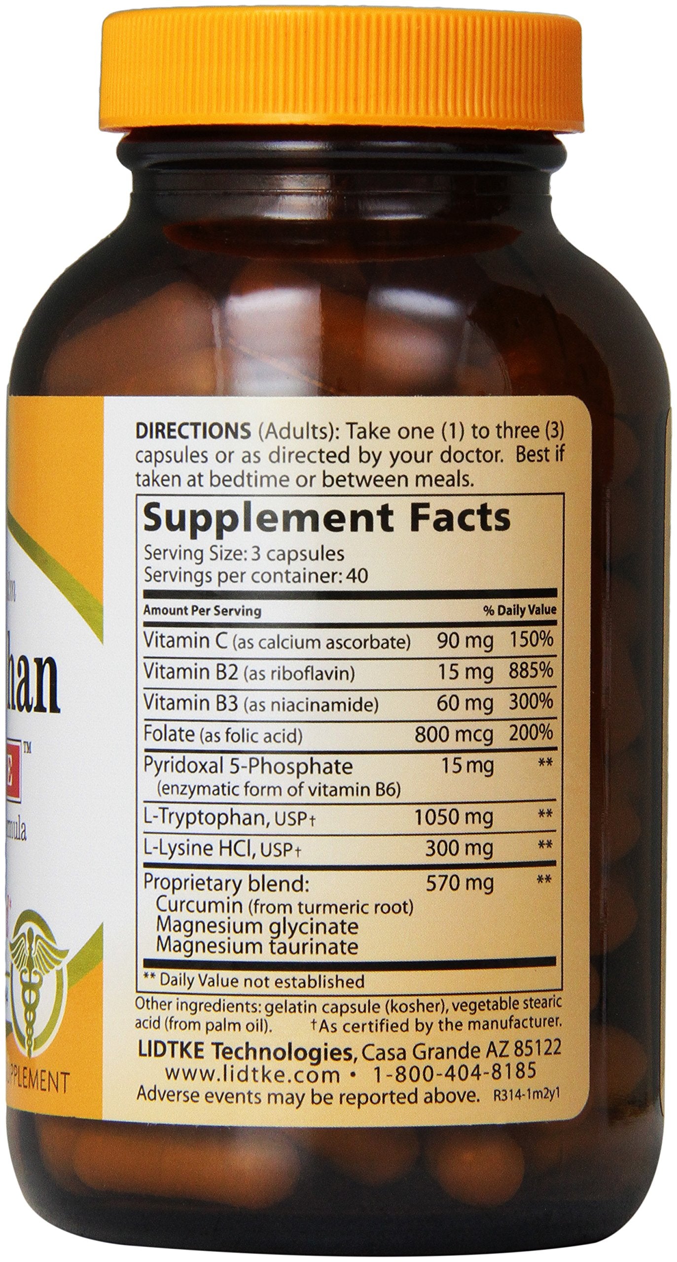 Lidtke L-Tryptophan Complete Capsules with dosage information