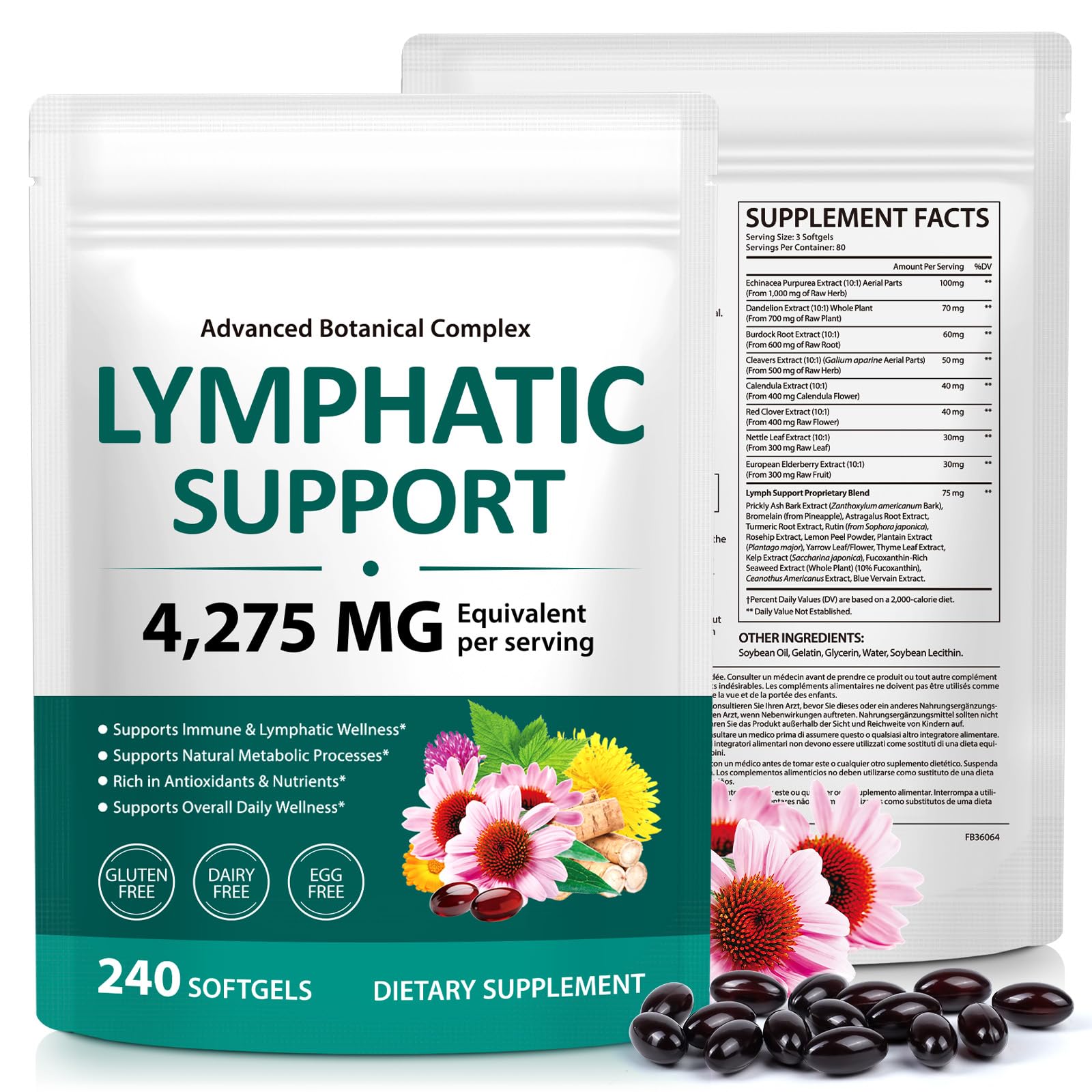 Liefiet Lymphatic Drainage Capsules 240 Softgels front view