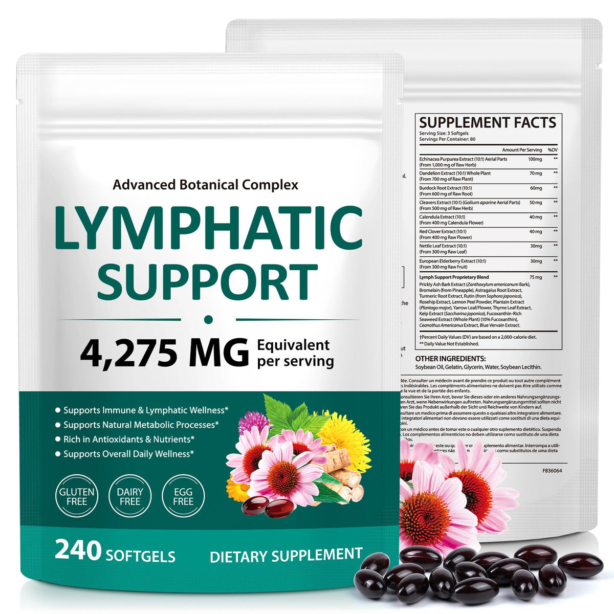 Liefiet Lymphatic Drainage Capsules 240 Softgels front view