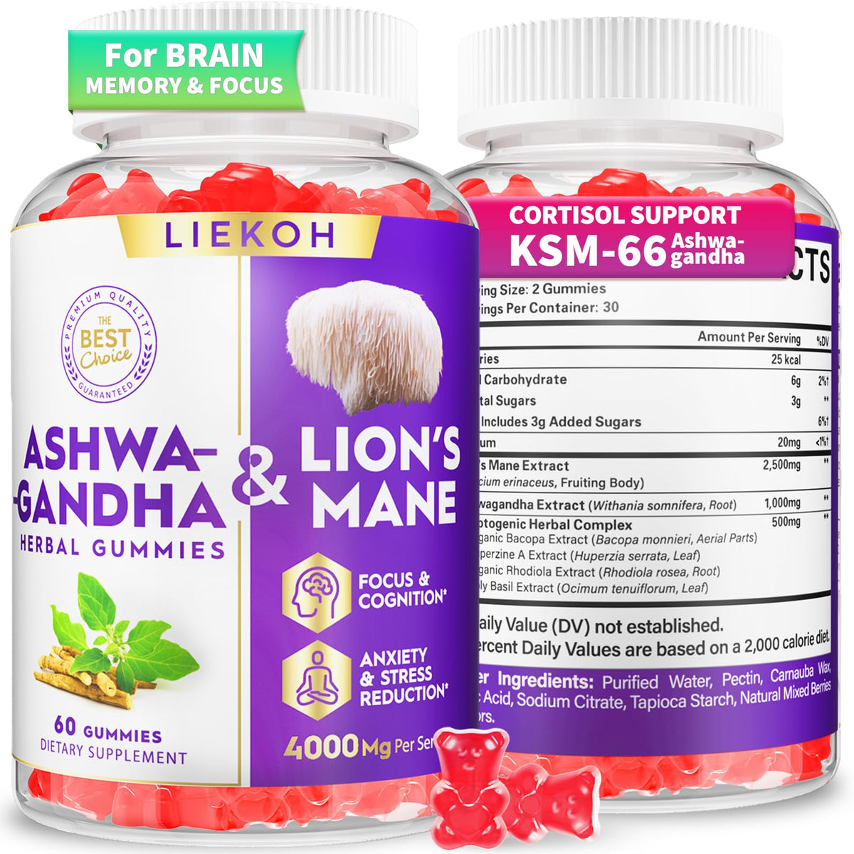 Liekoh Ashwagandha Gummies with Lion's Mane front view