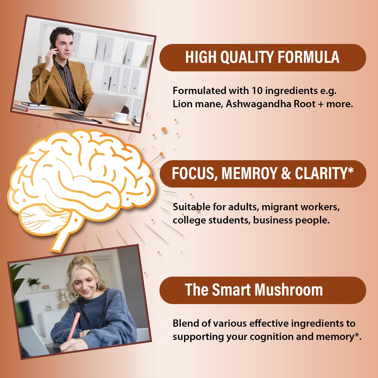 Liekoh Lions Mane and Ashwagandha Supplement Capsules packaging details