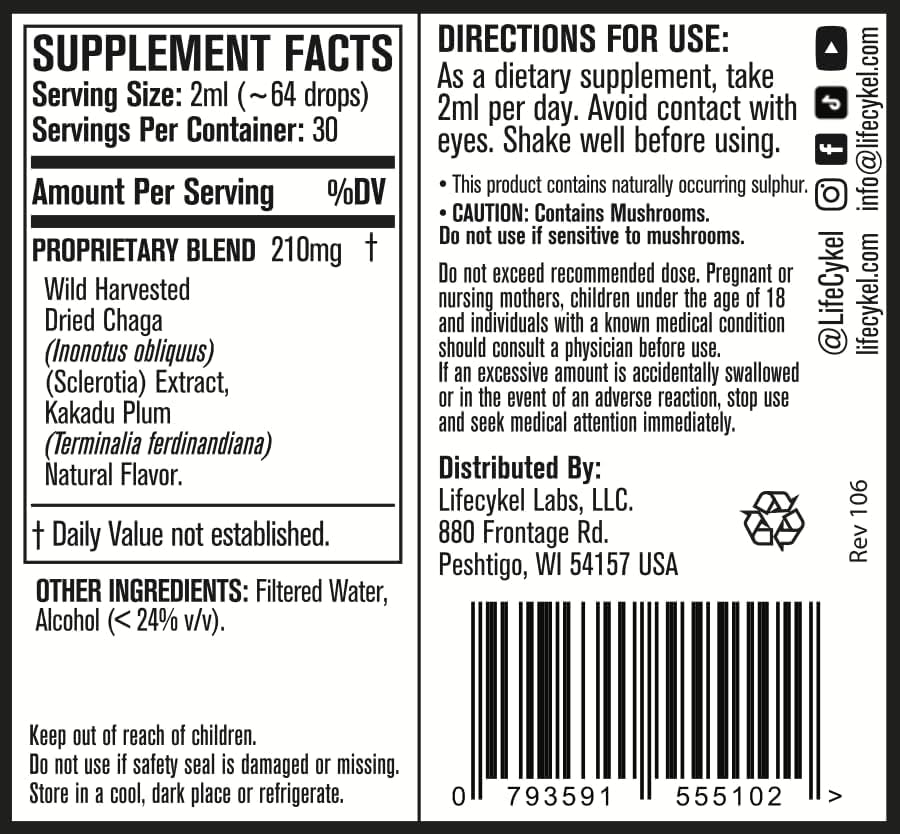 Life Cykel Chaga Liquid Extract 132g bottle with label
