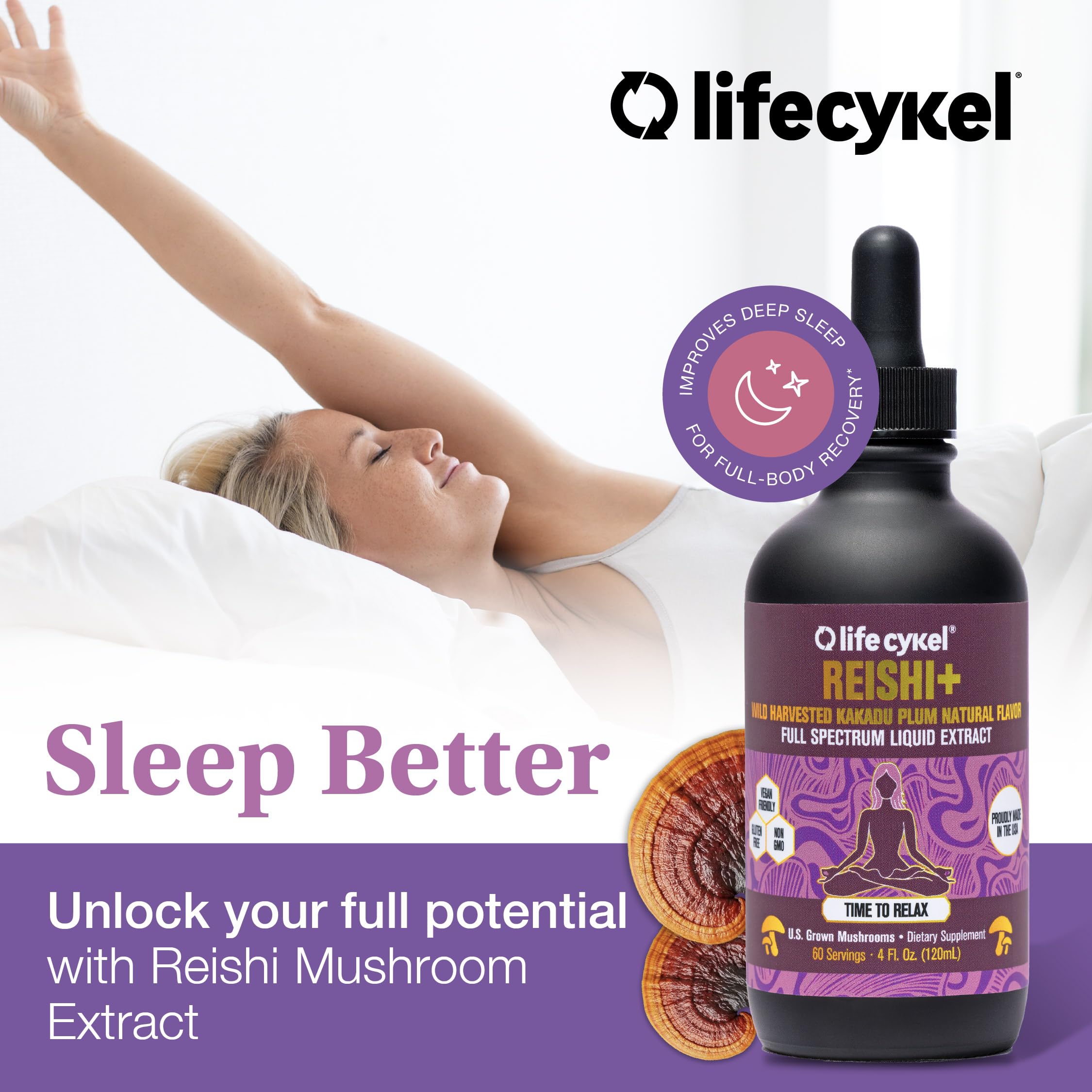 Life Cykel Reishi Mushroom Tincture bottle side view