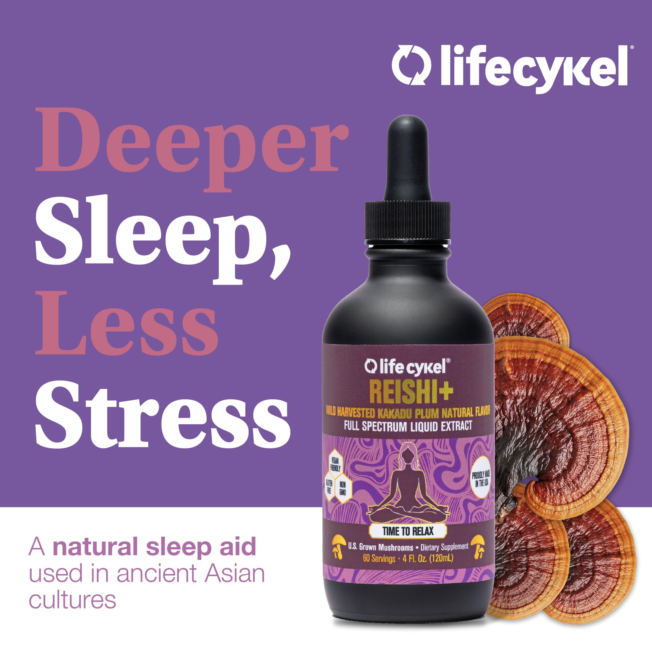 Life Cykel Reishi Mushroom Tincture on wooden table