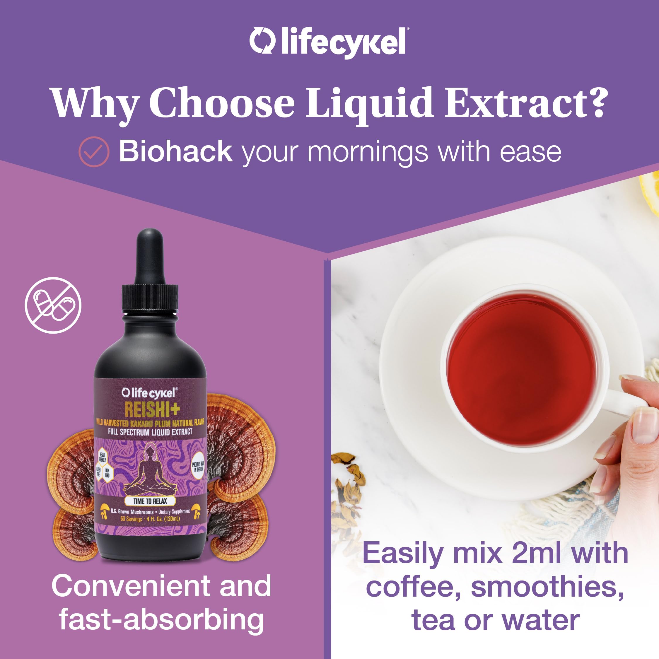Life Cykel Reishi Mushroom Tincture packaging with ingredients
