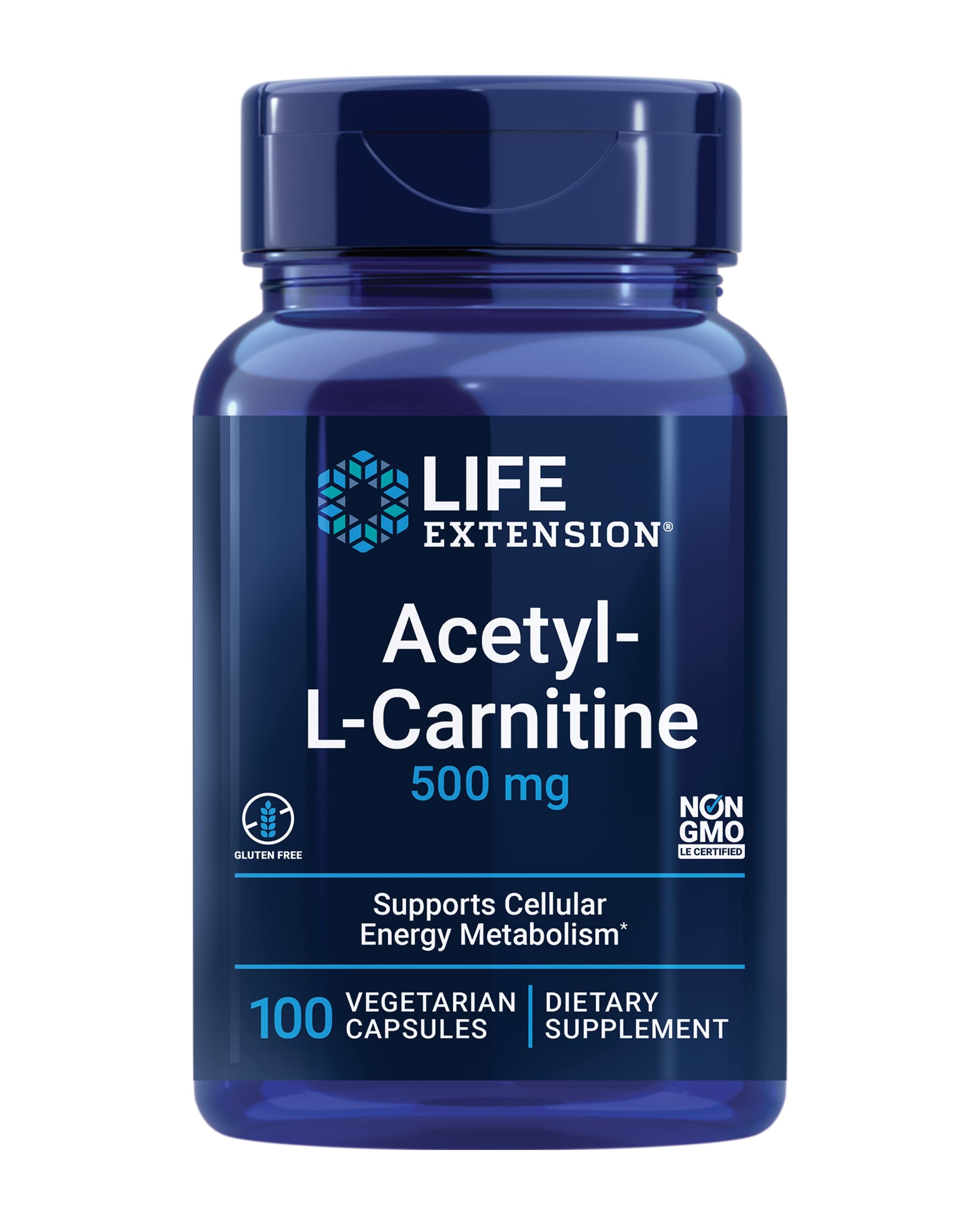 Life Extension Acetyl-L-Carnitine 500mg 60 Capsules front view