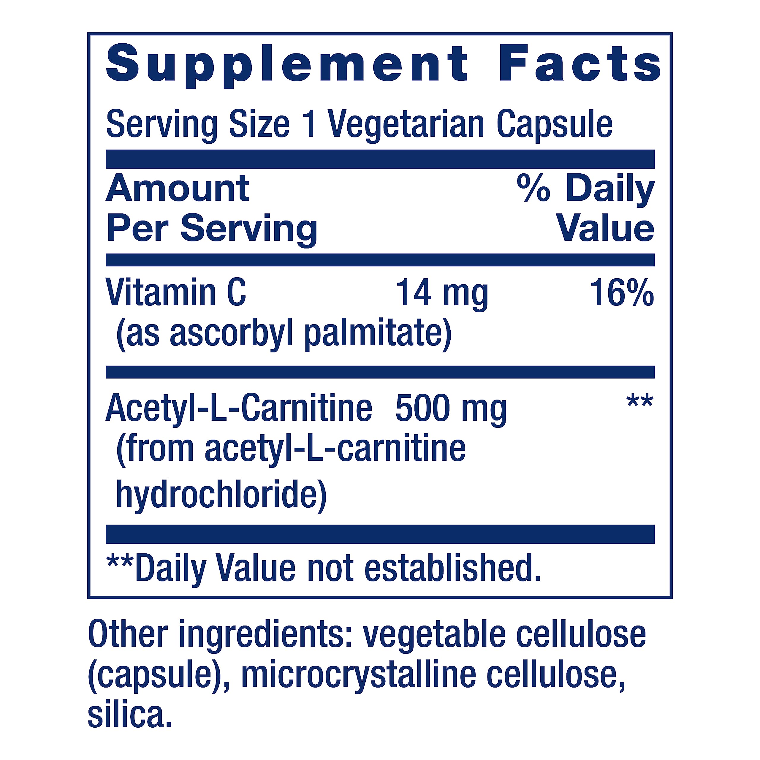Life Extension Acetyl-L-Carnitine 500mg capsules on a white background