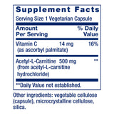 Life Extension Acetyl-L-Carnitine 500mg capsules on a white background