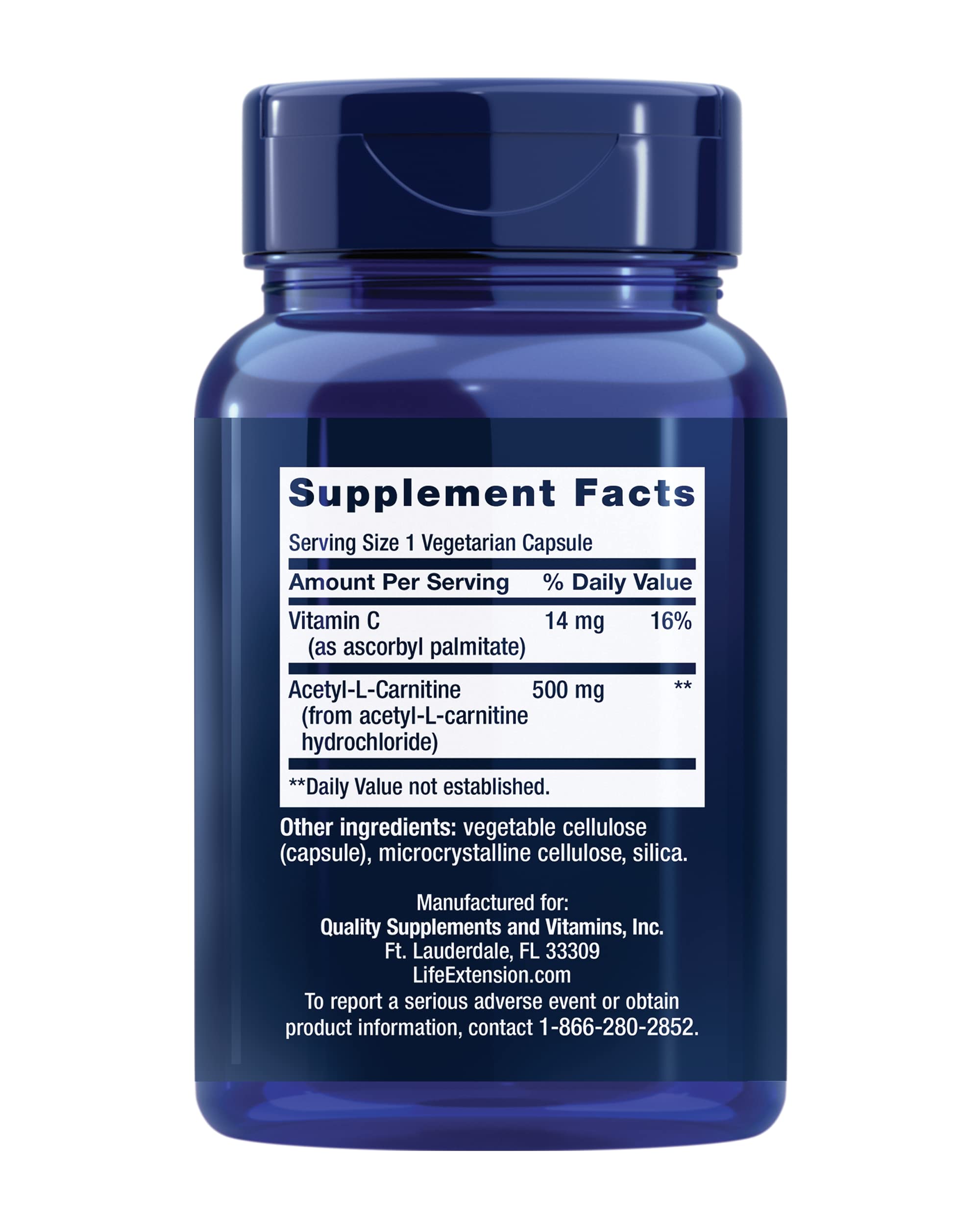 Life Extension Acetyl-L-Carnitine 500mg label close-up