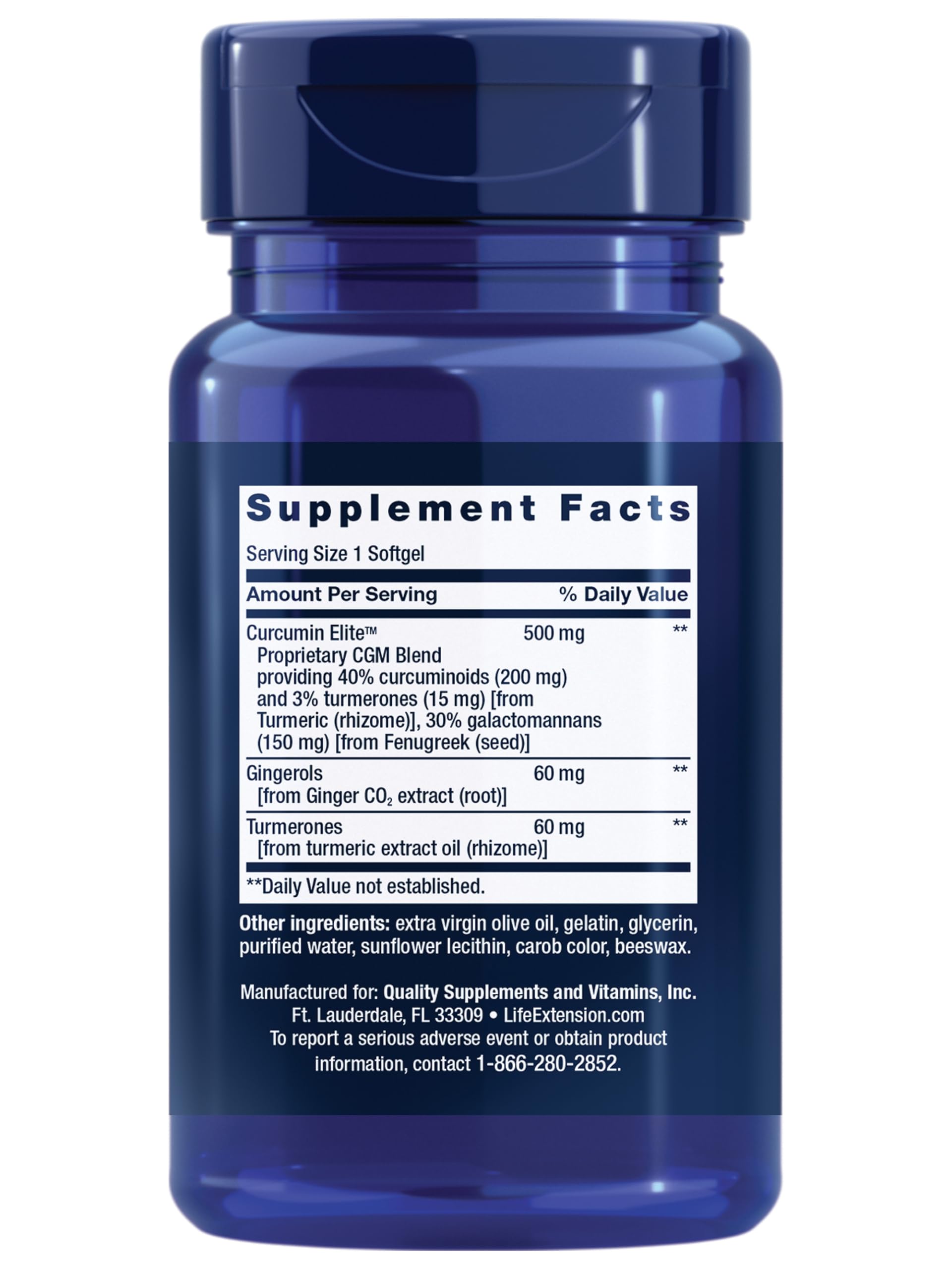 Life Extension Advanced Curcumin Elite Turmeric Extract 500mg softgel with ingredients list