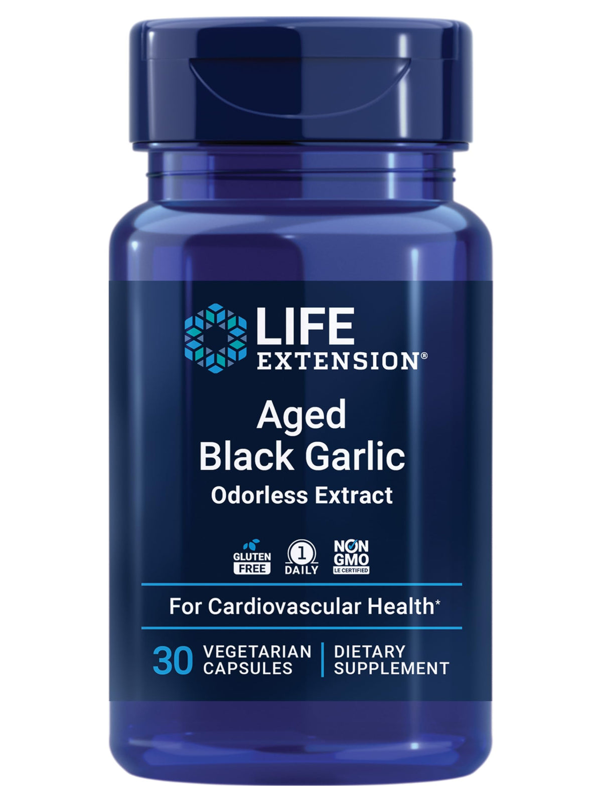 Life Extension Aged Black Garlic Supplement 500mg front view
