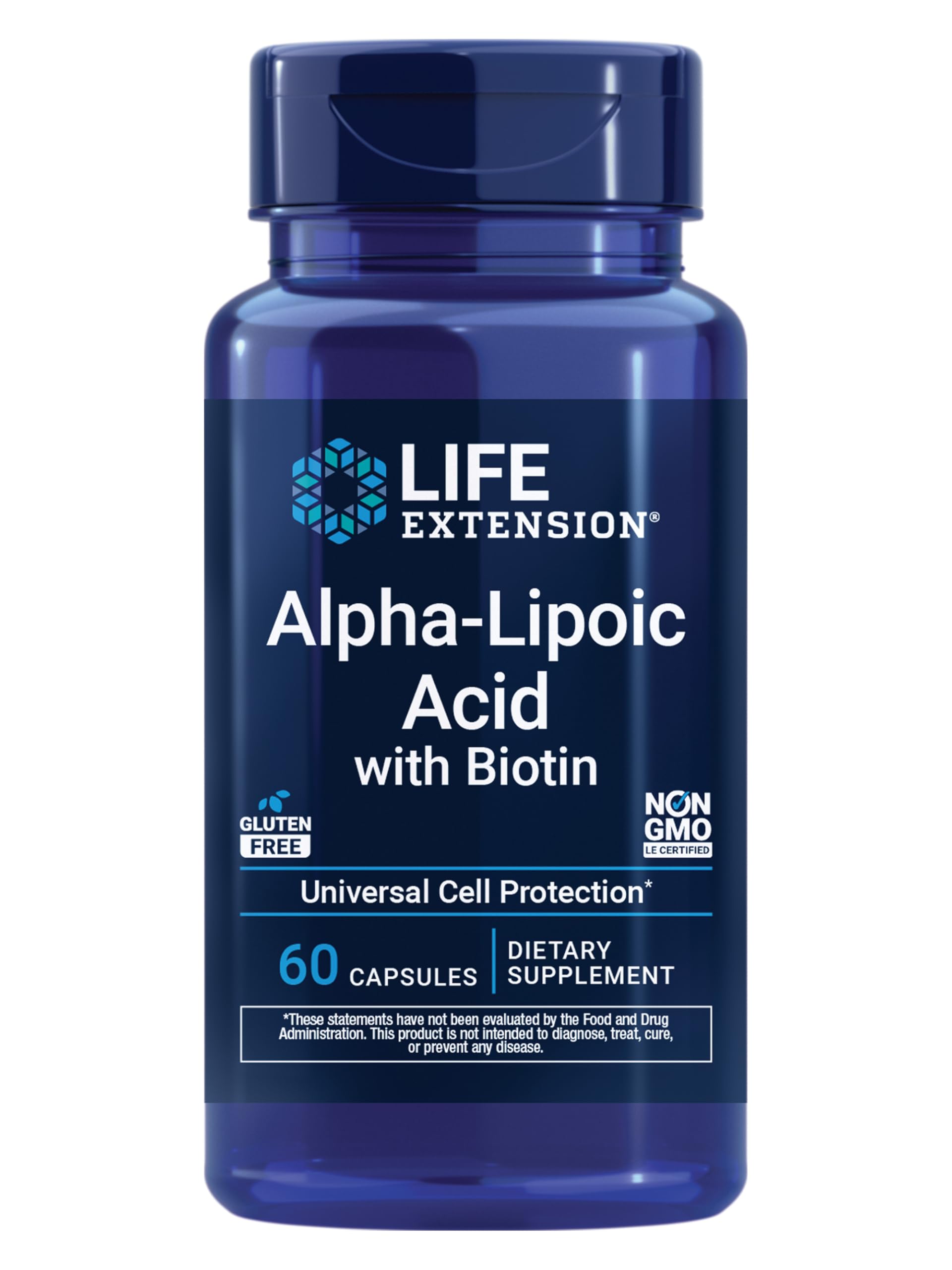 Life Extension Alpha Lipoic Acid 250mg with Biotin 60 Capsules front view