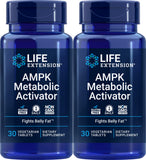 Life Extension AMPK Activator two bottles front view with 30 vegetarian capsules each
