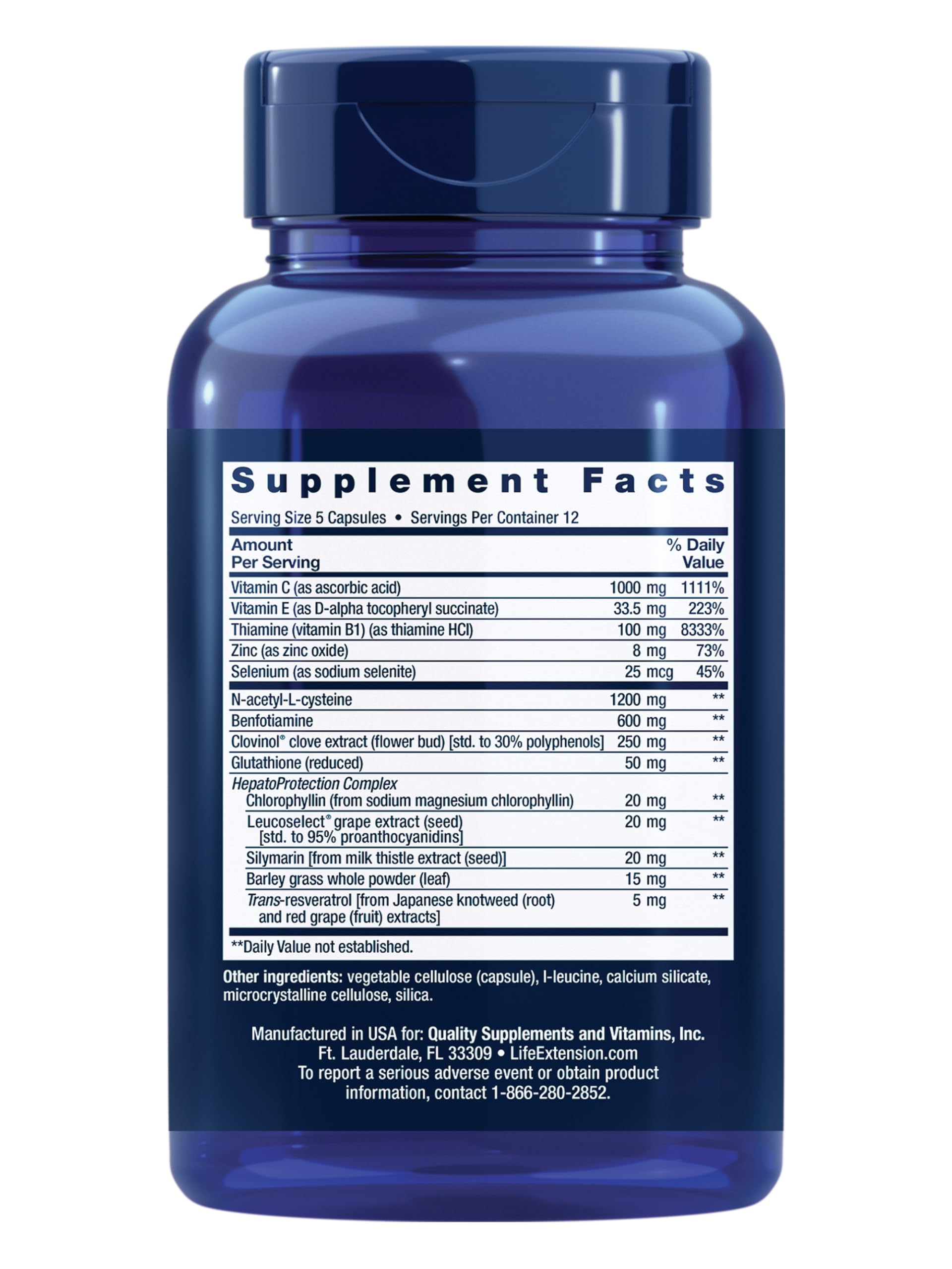 Life Extension Anti-Alcohol Complex 60 capsules side view