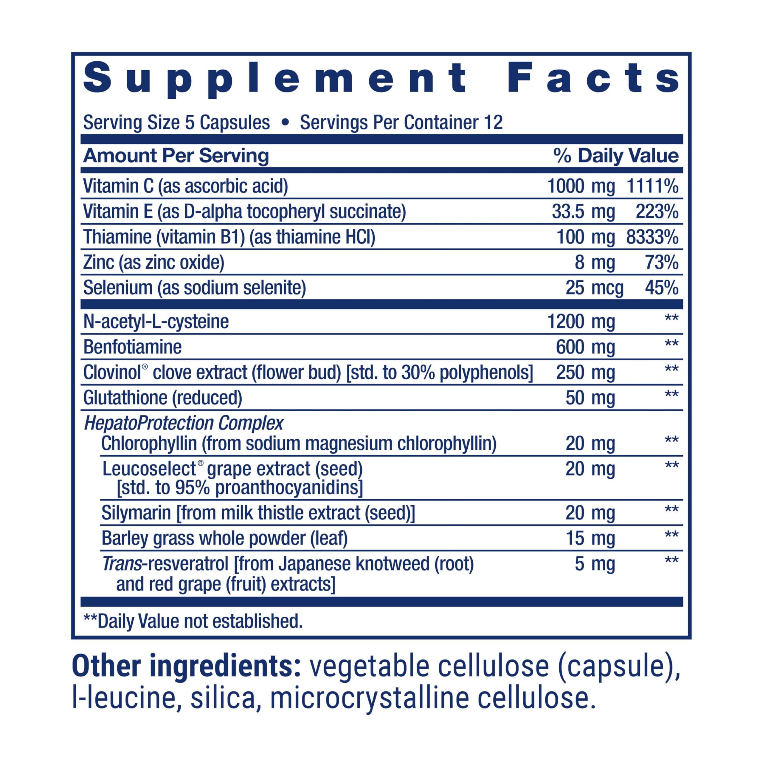 Life Extension Anti-Alcohol Complex 60 capsules with nutritional information