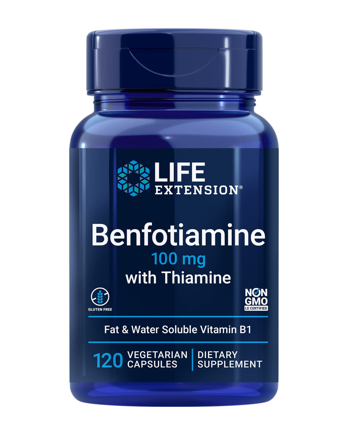 Life Extension B1 (Thiamine) Supplement 120 vegetarian capsules front view