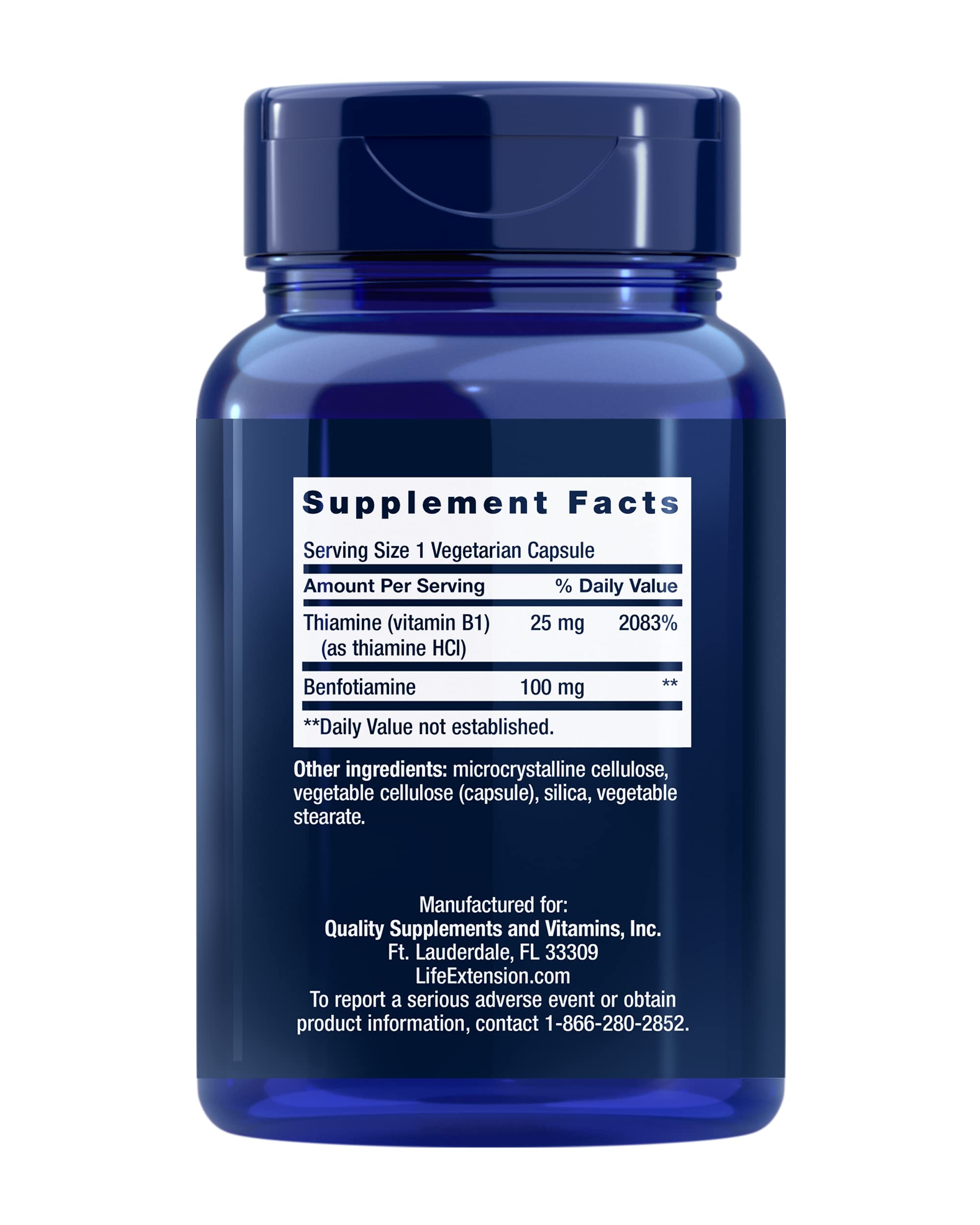 Life Extension B1 (Thiamine) Supplement bottle with label