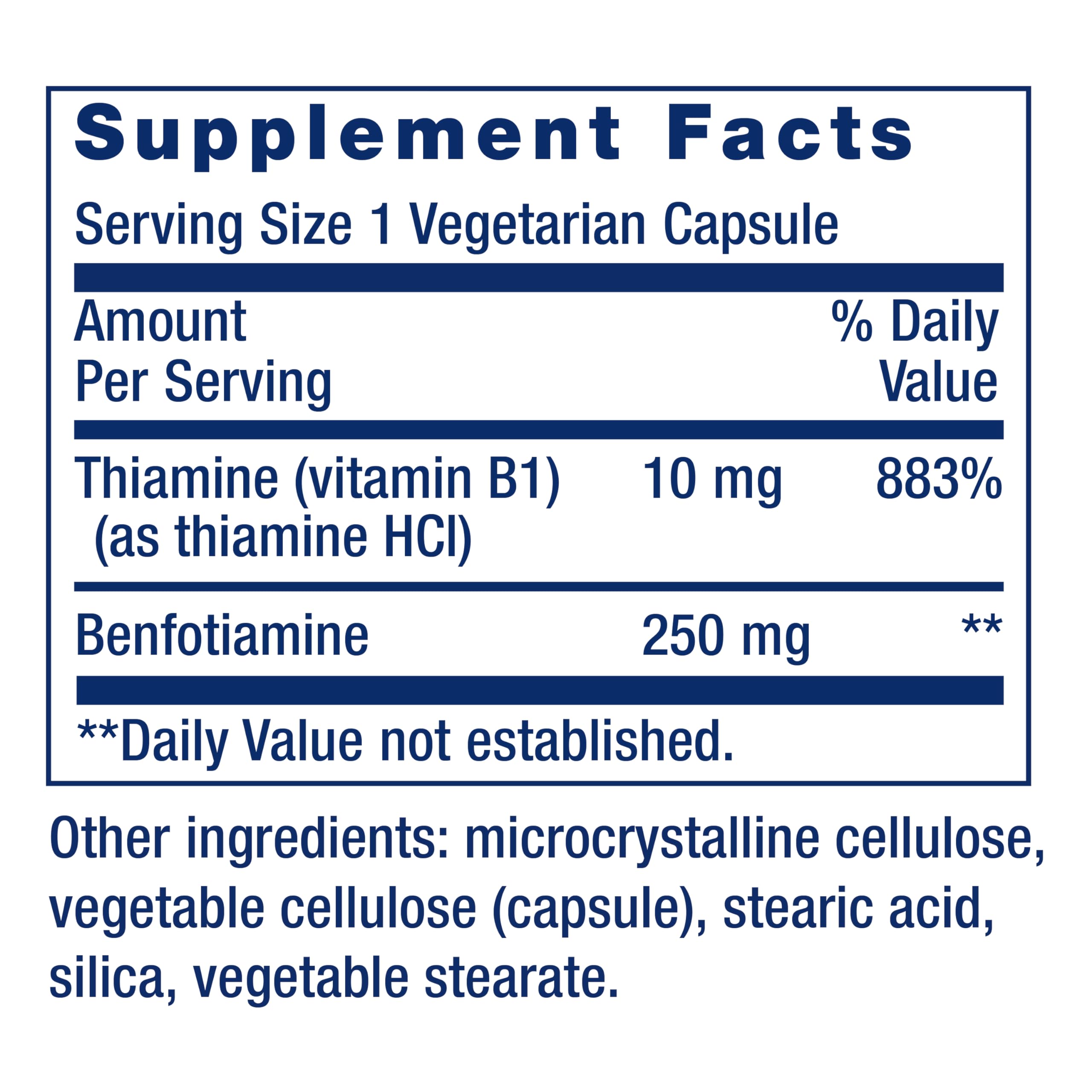 Life Extension Benfotiamine B1 Supplement 250mg capsule close-up