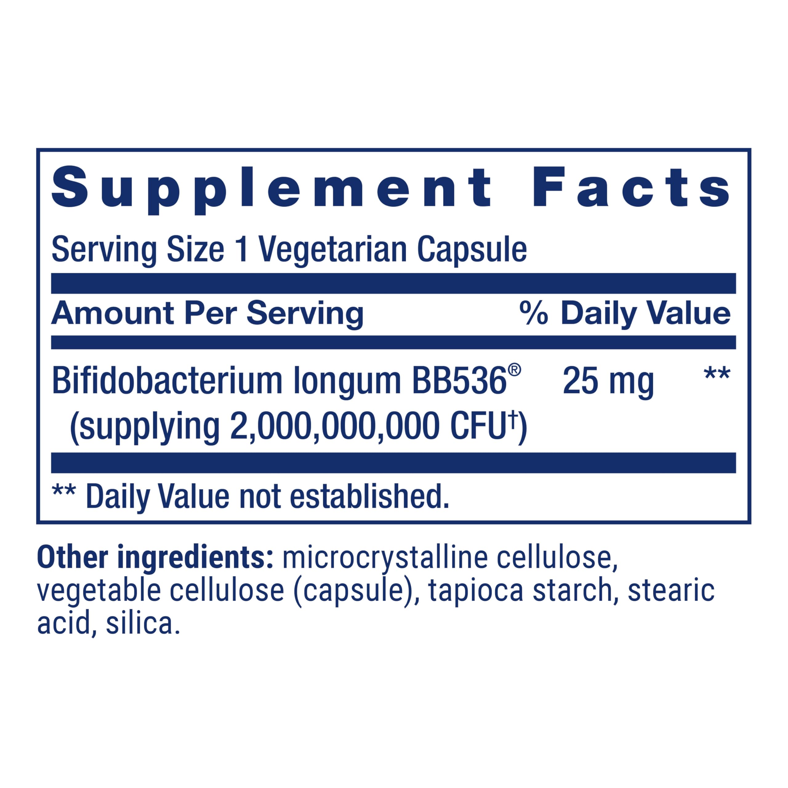 Life Extension Bifido GI Balance Supplement side view showing ingredients