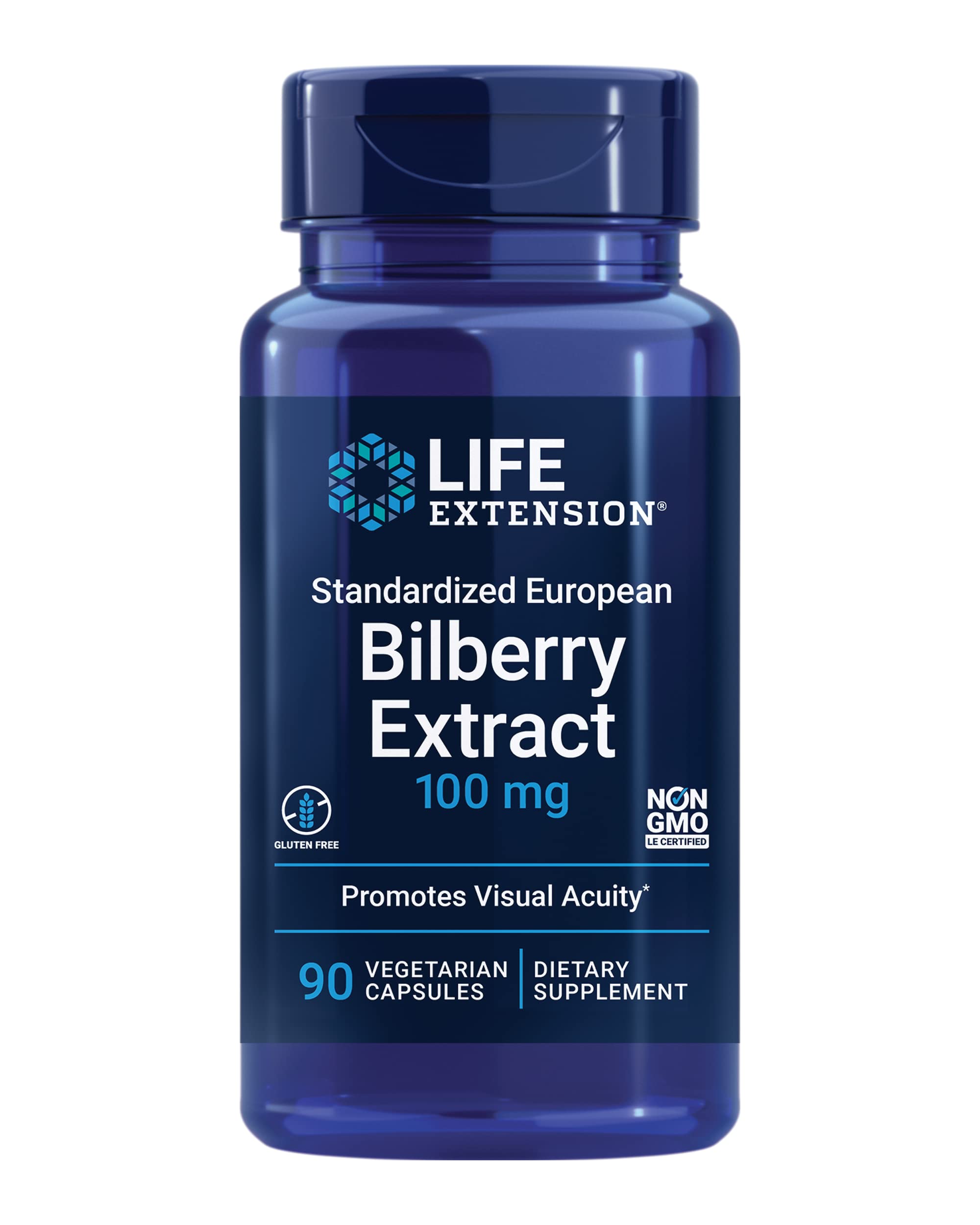 Life Extension Bilberry Extract 100mg 90 Capsules front view