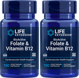Life Extension BioActive Folate & Vitamin B12 Capsules 150 count front view