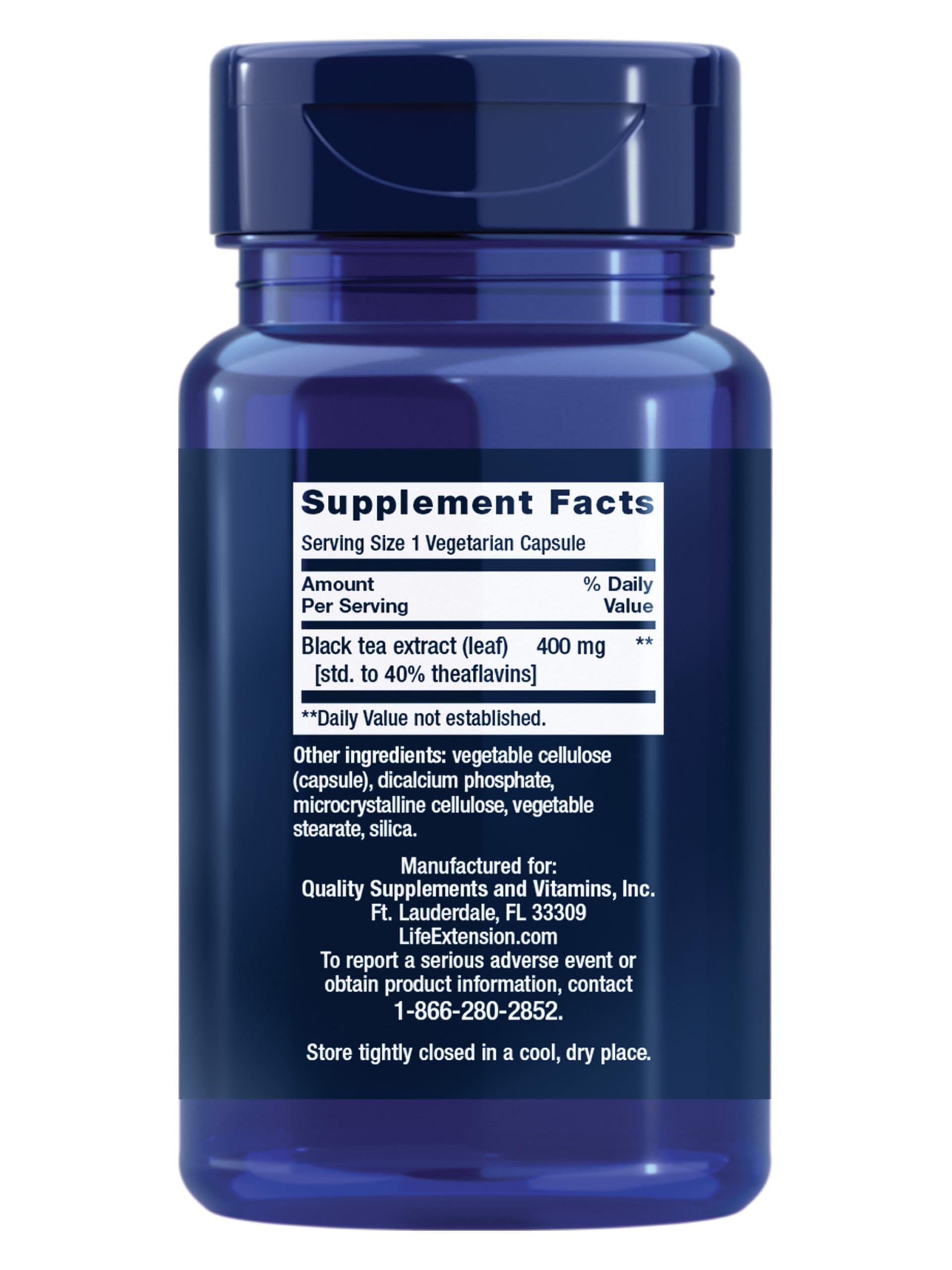 Life Extension Black Tea Extract Capsules 400mg side view