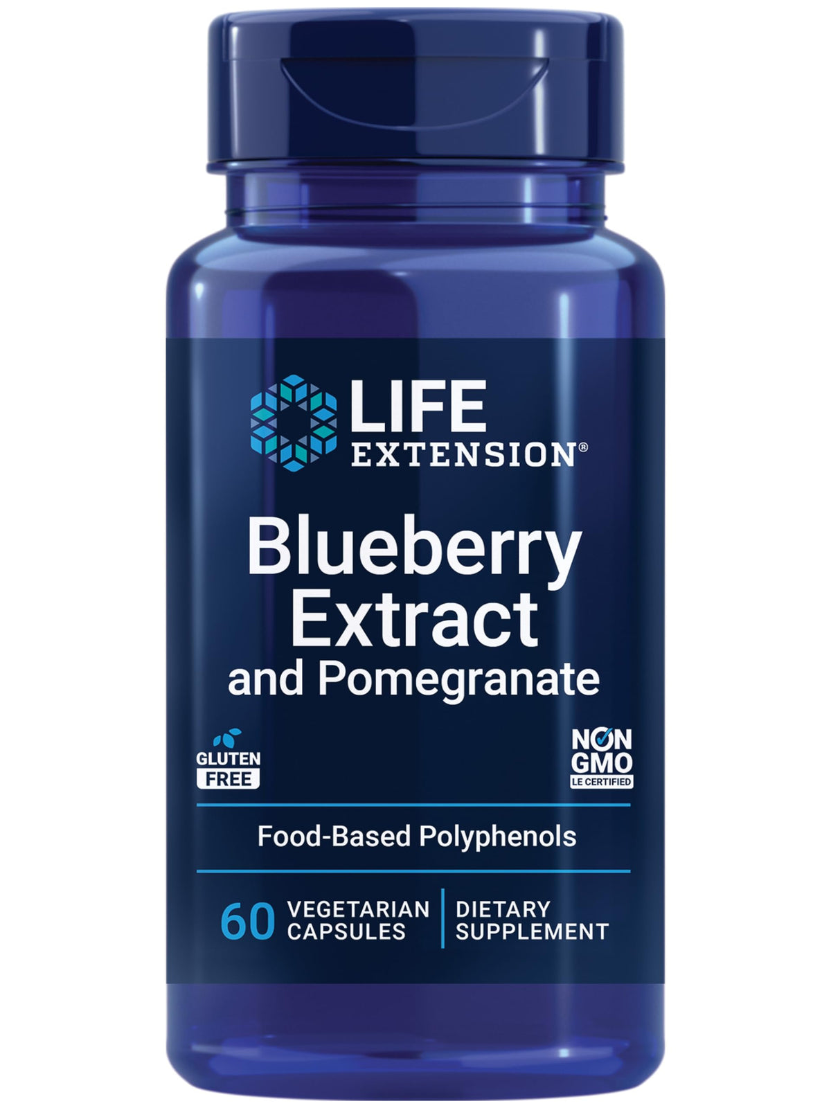 Life Extension Blueberry Extract and Pomegranate 60 Capsules front view