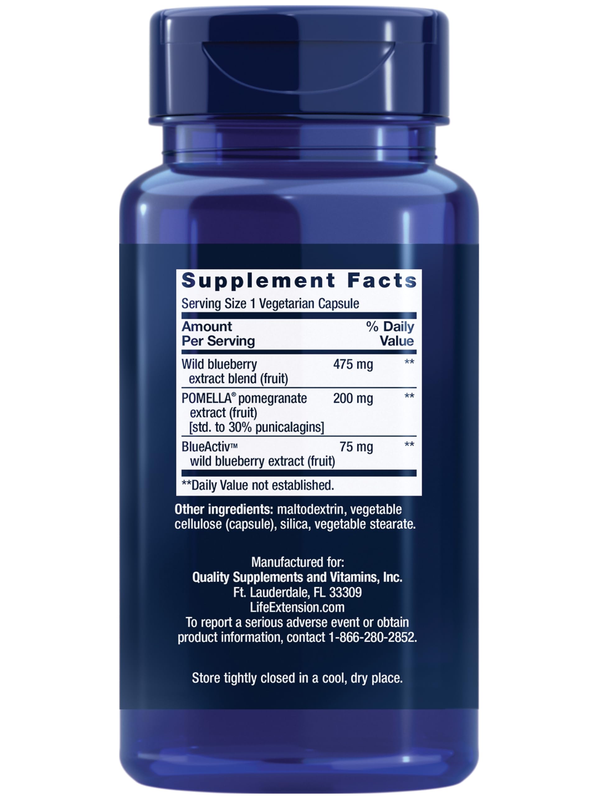 Life Extension Blueberry Extract and Pomegranate side view