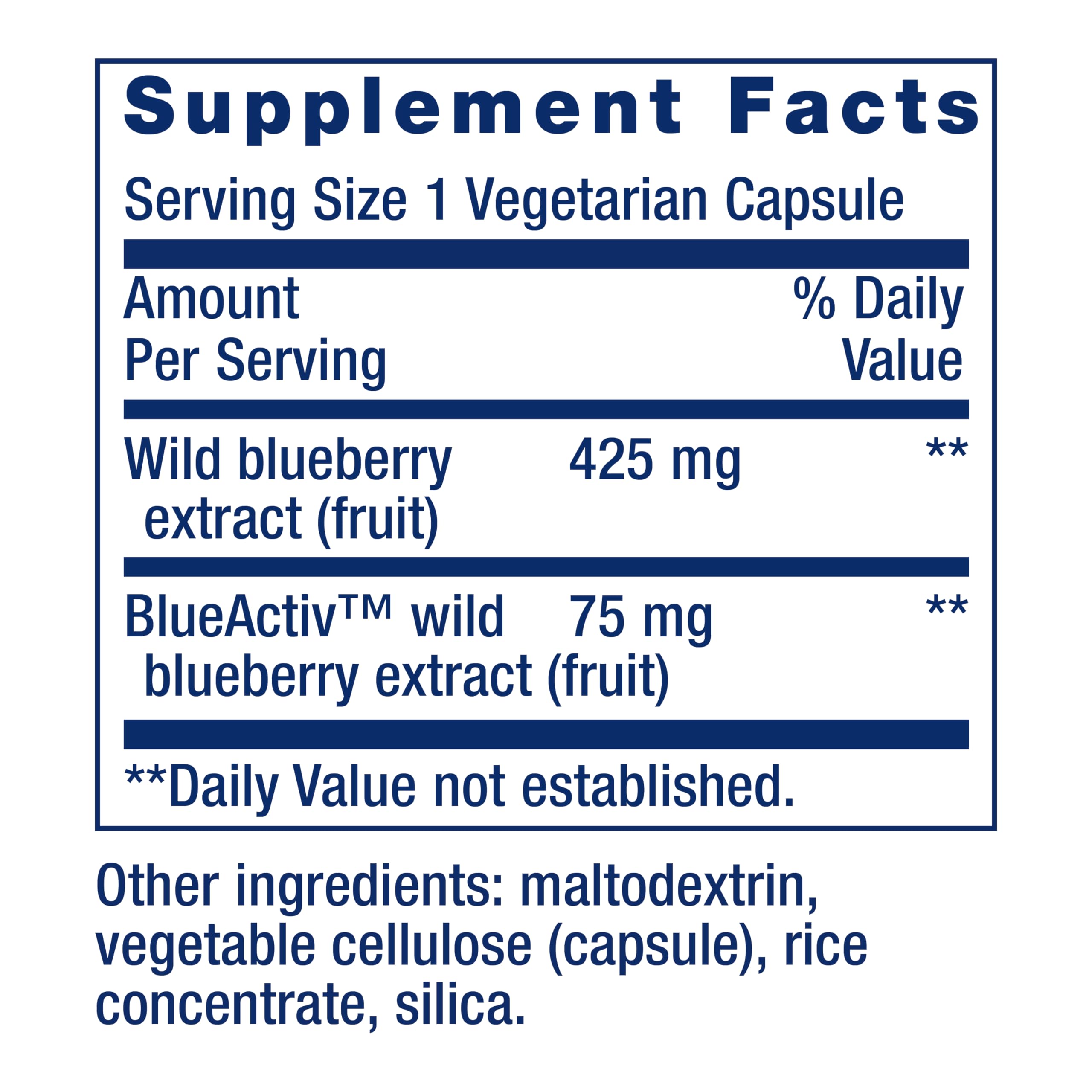 Life Extension Blueberry Extract Capsules 500mg side view