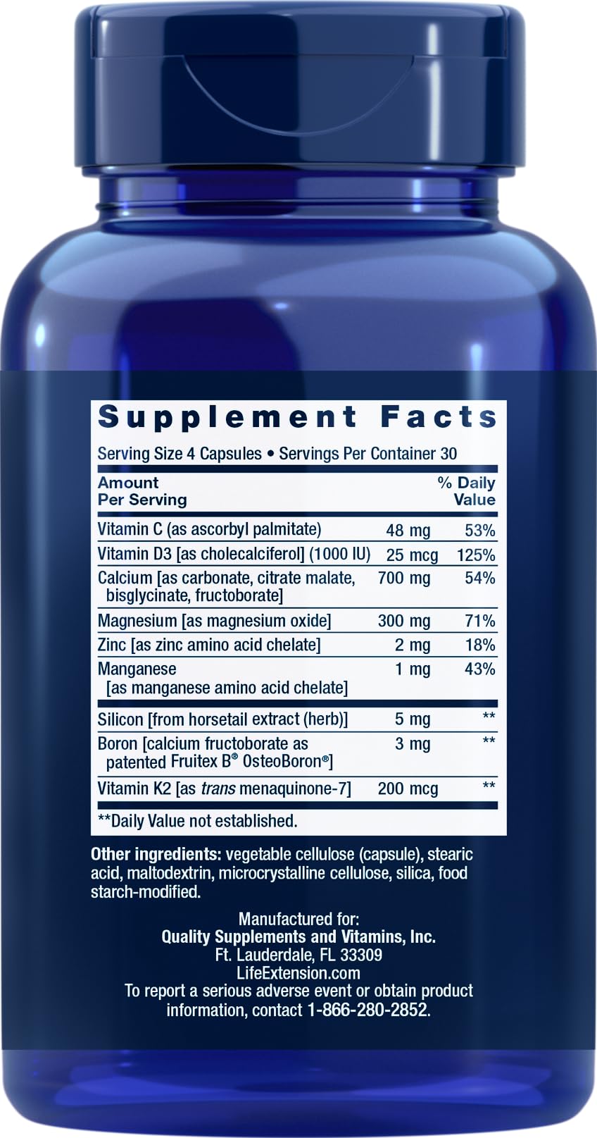 Life Extension Bone Restore Calcium Supplement with Vitamin K2, pack of 3 capsules
