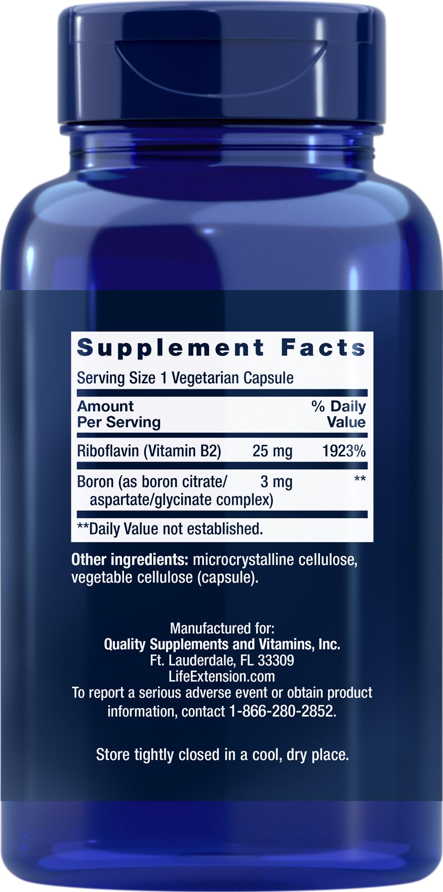 Life Extension Boron Supplement 3mg 180 Capsules side view