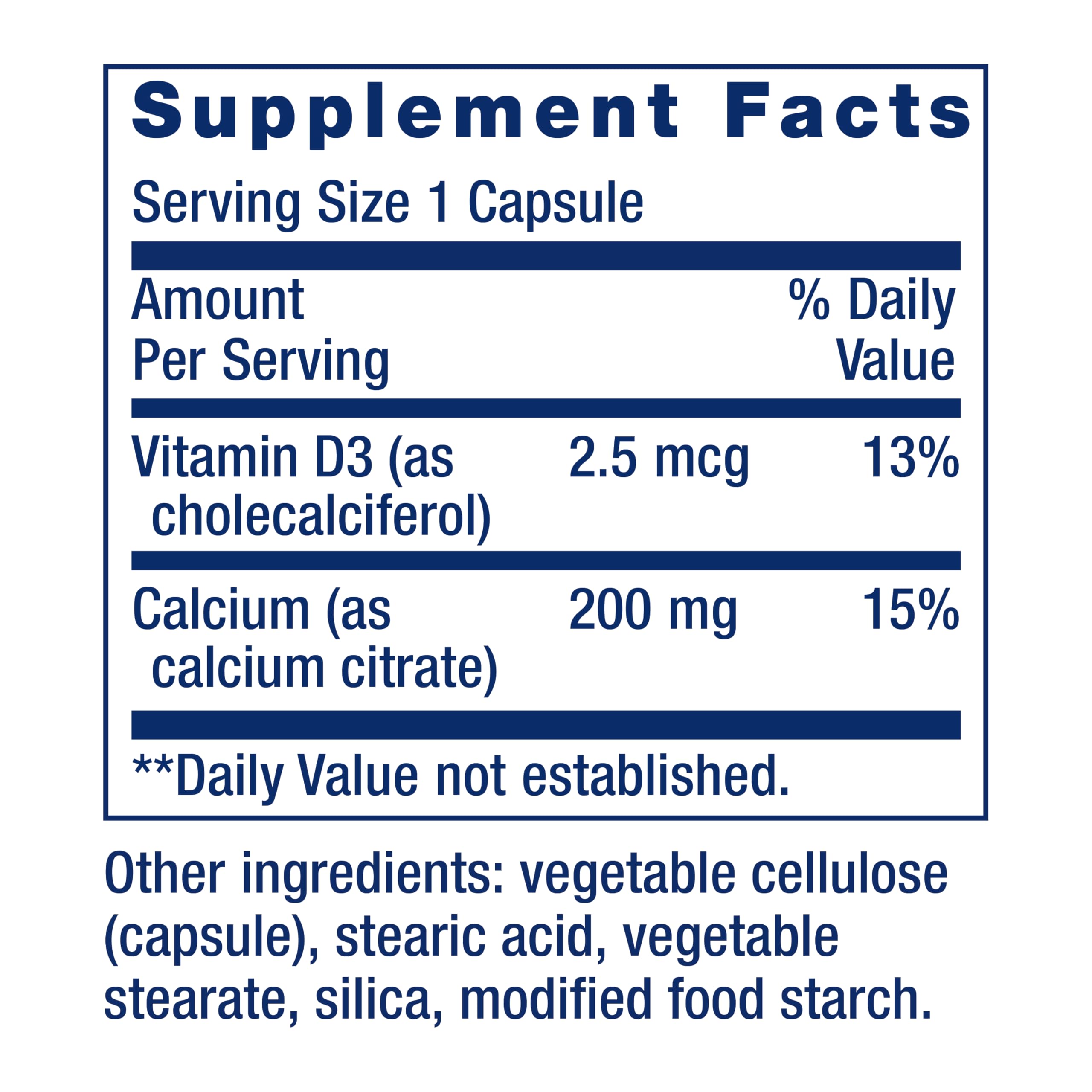 Life Extension Calcium Citrate with Vitamin D3 200mg capsules in bottle