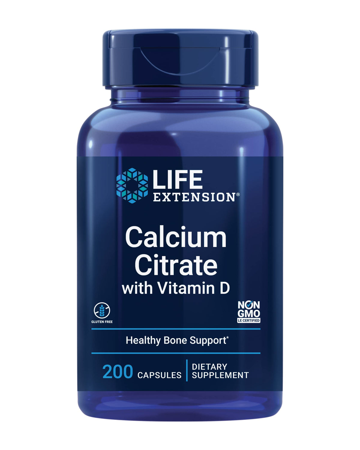 Life Extension Calcium Citrate with Vitamin D3 200mg front view