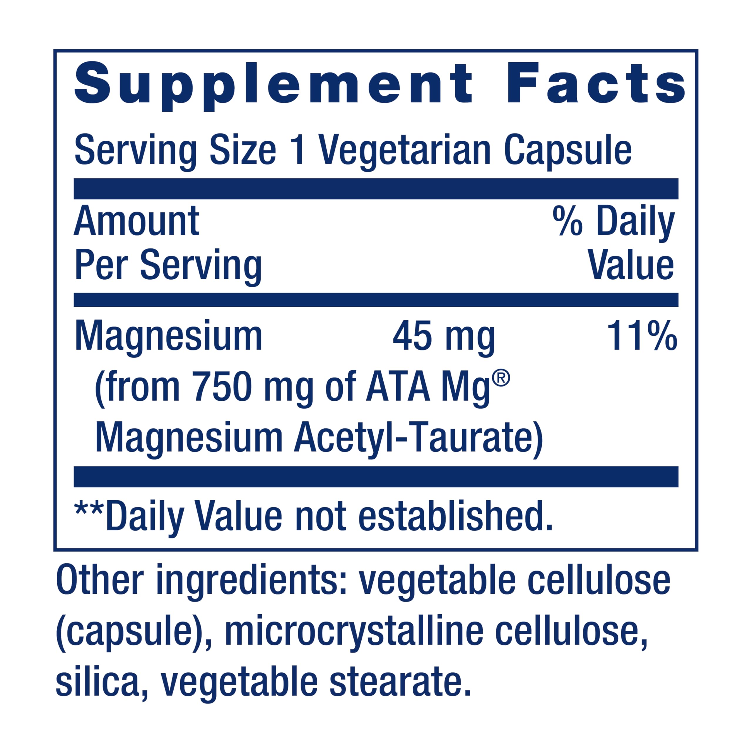 Life Extension Calm-Mag Magnesium Acetyl Taurinate 30 Capsules back view
