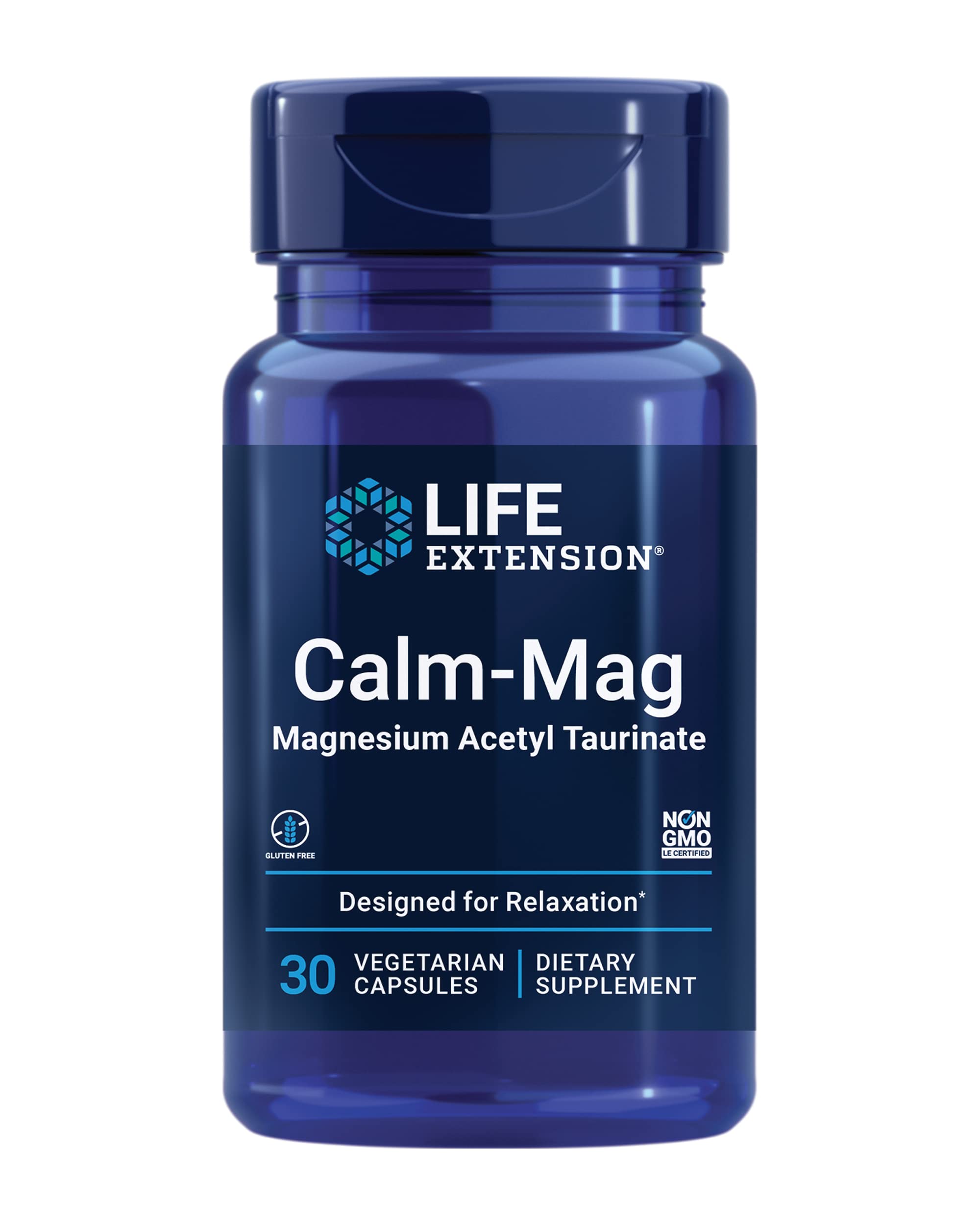 Life Extension Calm-Mag Magnesium Acetyl Taurinate 30 Capsules front view