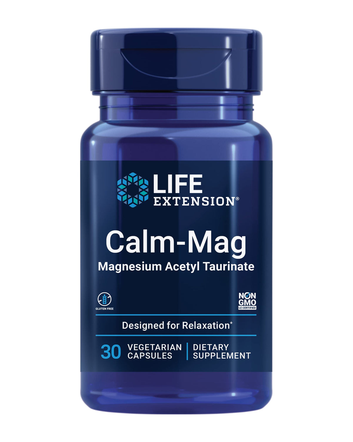 Life Extension Calm-Mag Magnesium Acetyl Taurinate 30 Capsules front view
