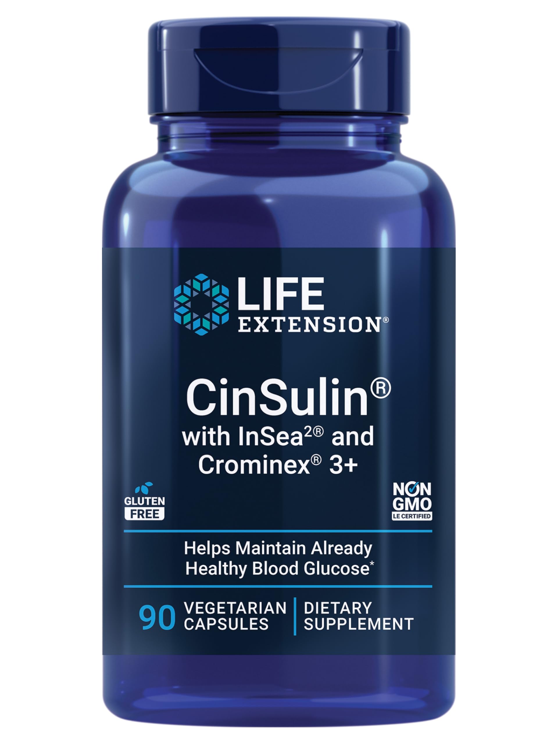 Life Extension CinSulin® Chromium Supplement 90 vegetarian capsules front view