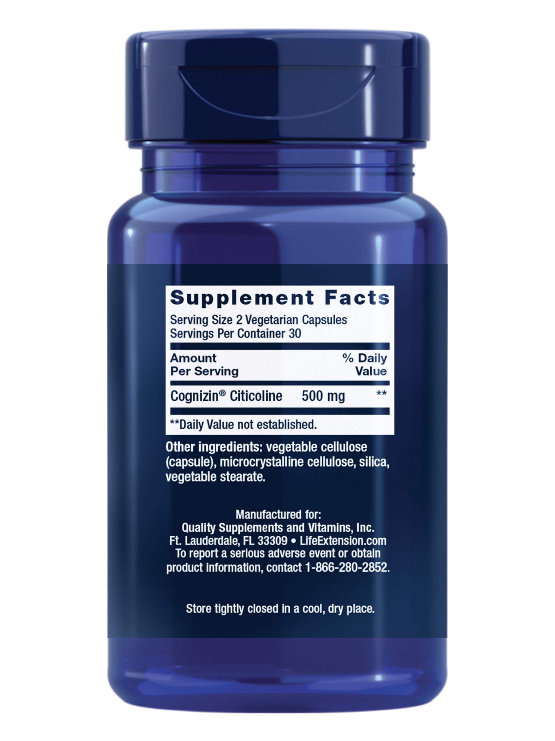 Life Extension Citicoline 500mg side view showing capsule details