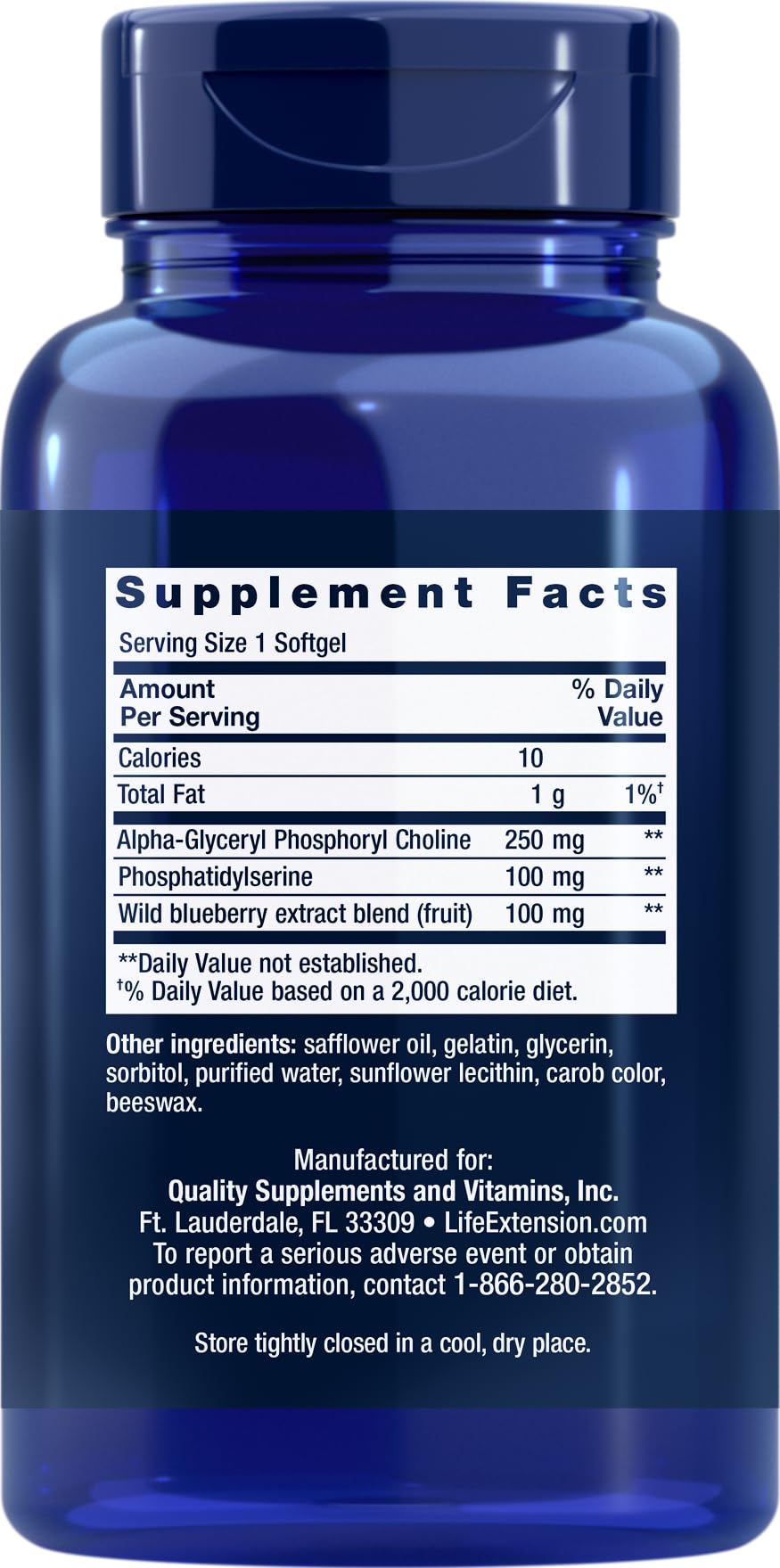 Life Extension Cognitex Alpha GPC softgels side view showing softgel details