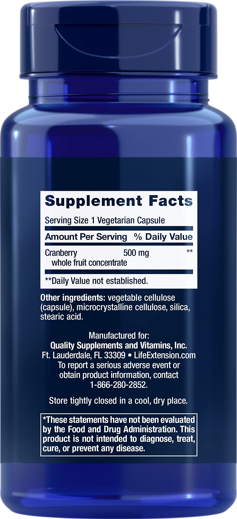 Life Extension Cran-Max Cranberry Supplement 500mg side view