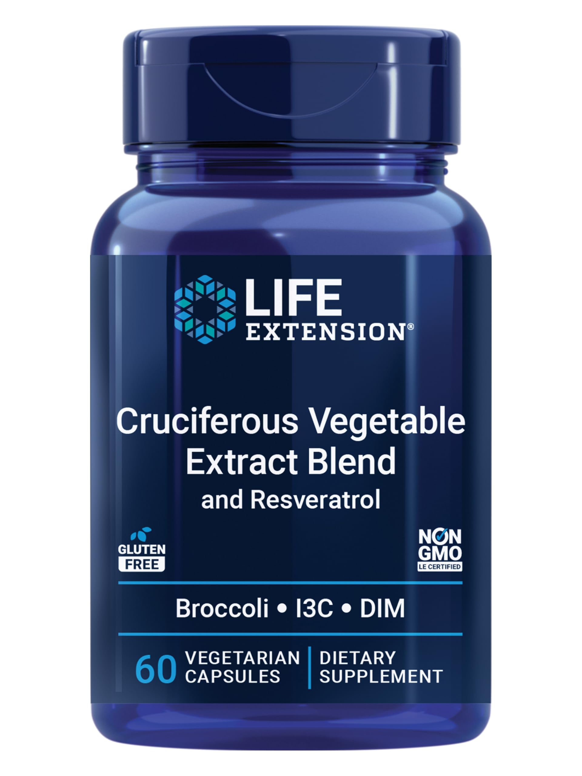 Life Extension Cruciferous Vegetable Extract and Resveratrol 60 capsules front view