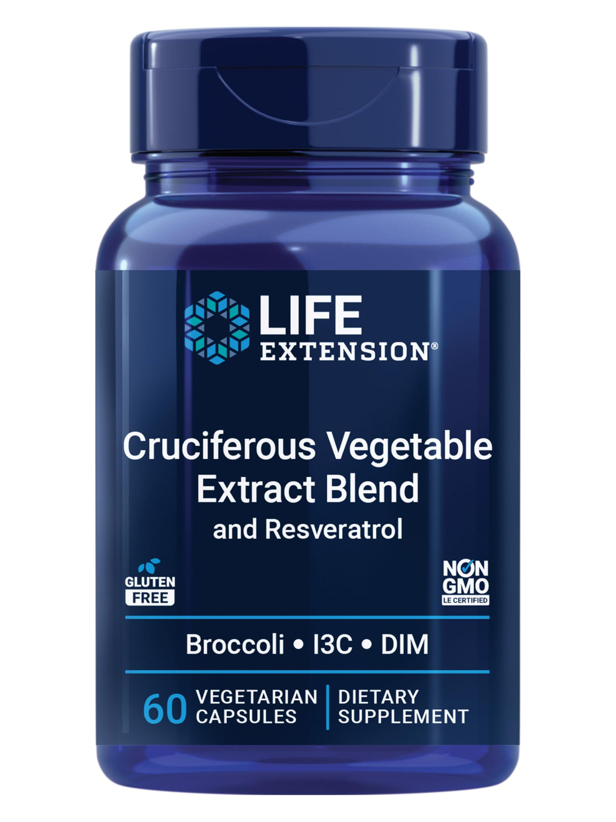 Life Extension Cruciferous Vegetable Extract and Resveratrol 60 capsules front view