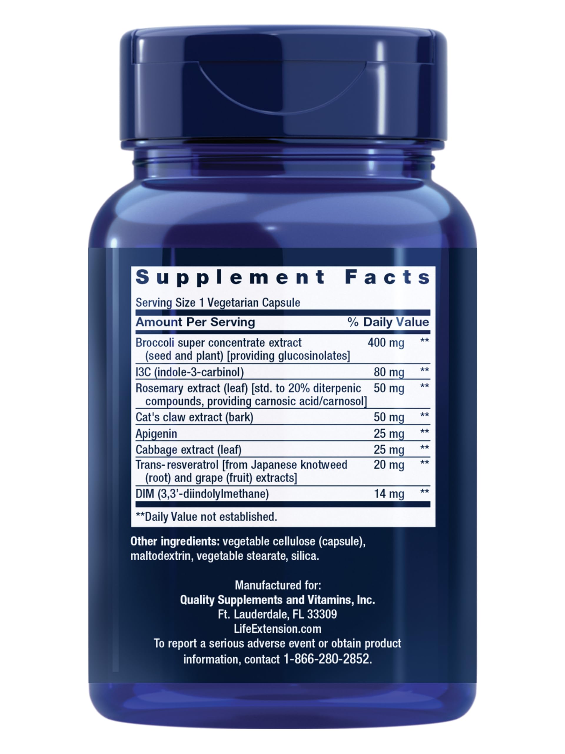Life Extension Cruciferous Vegetable Extract and Resveratrol bottle side view
