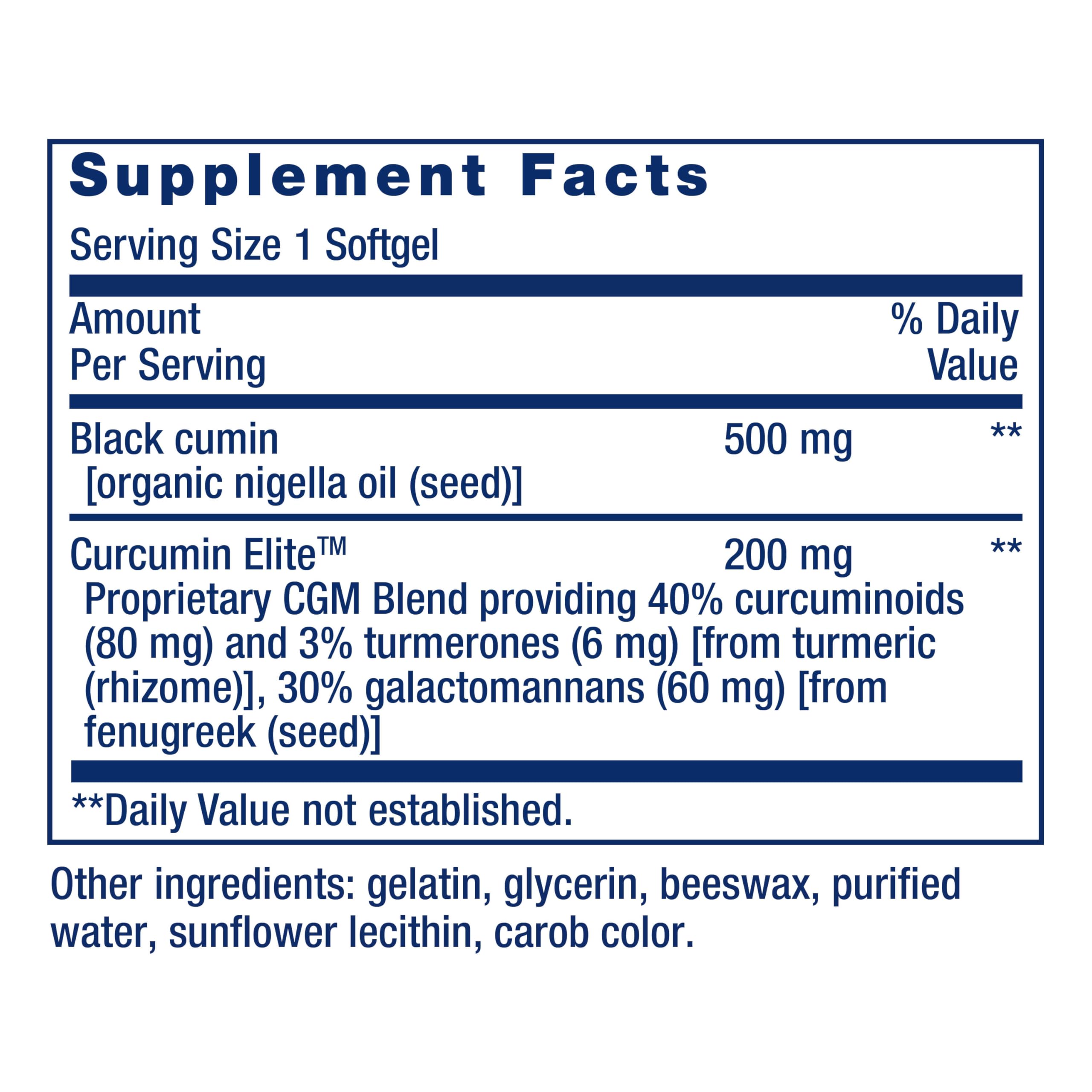 Life Extension Curcumin 200mg with Black Cumin Seed Oil side view